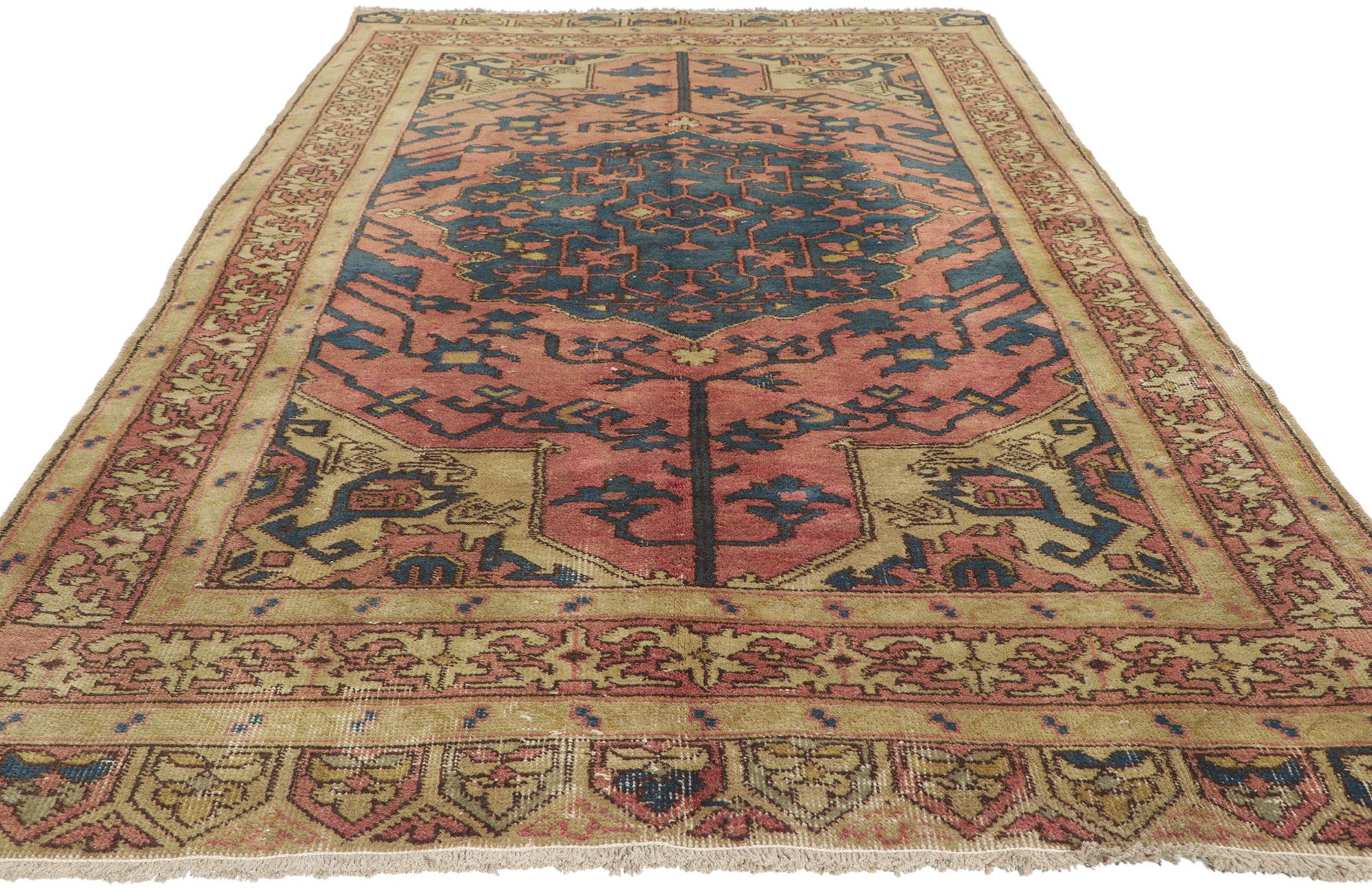 Pair of Matching Vintage Turkish Sivas Rugs with Rustic Earth-Tone Colors For Sale 4