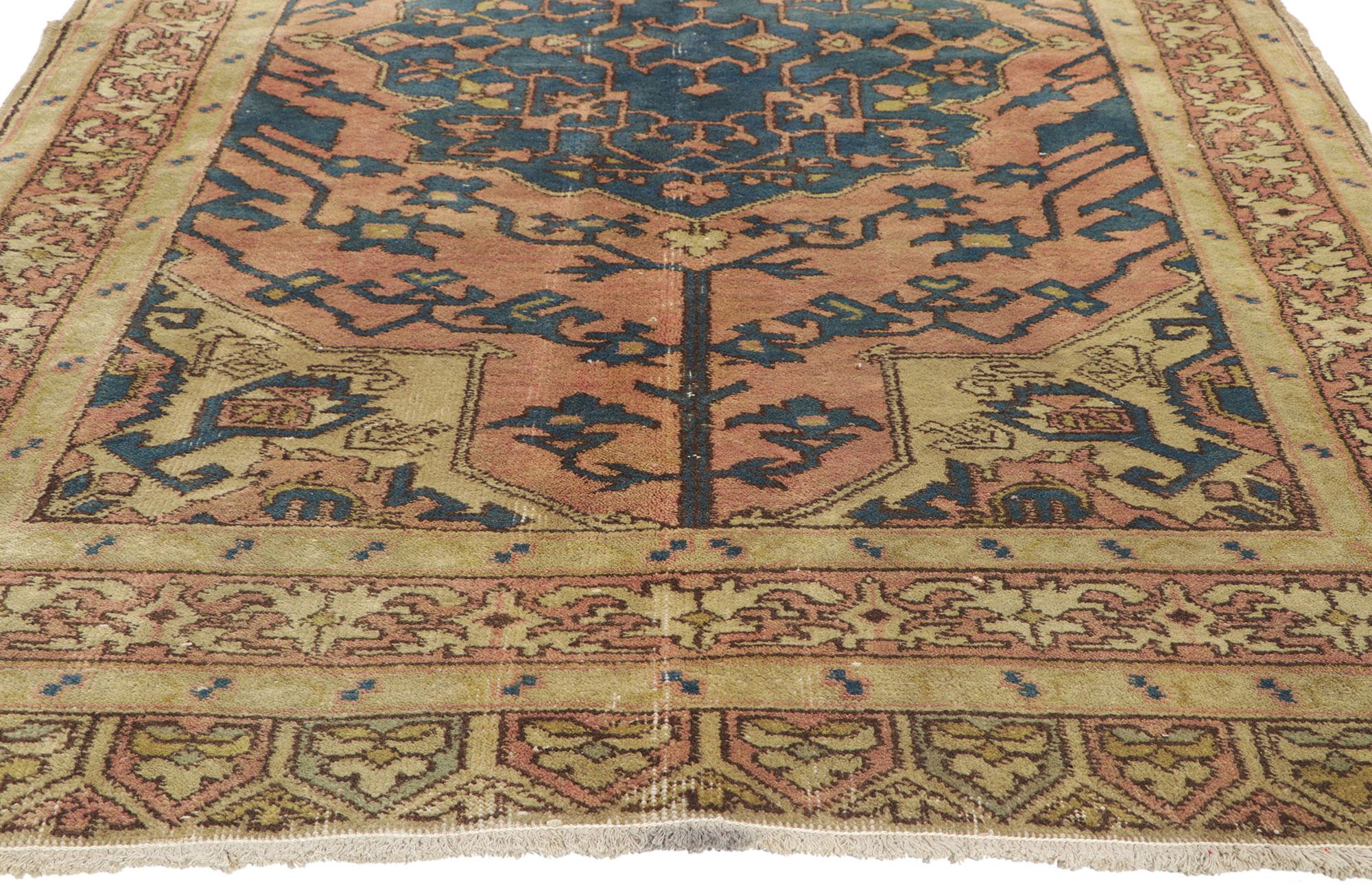 20th Century Pair of Matching Vintage Turkish Sivas Rugs with Rustic Earth-Tone Colors For Sale