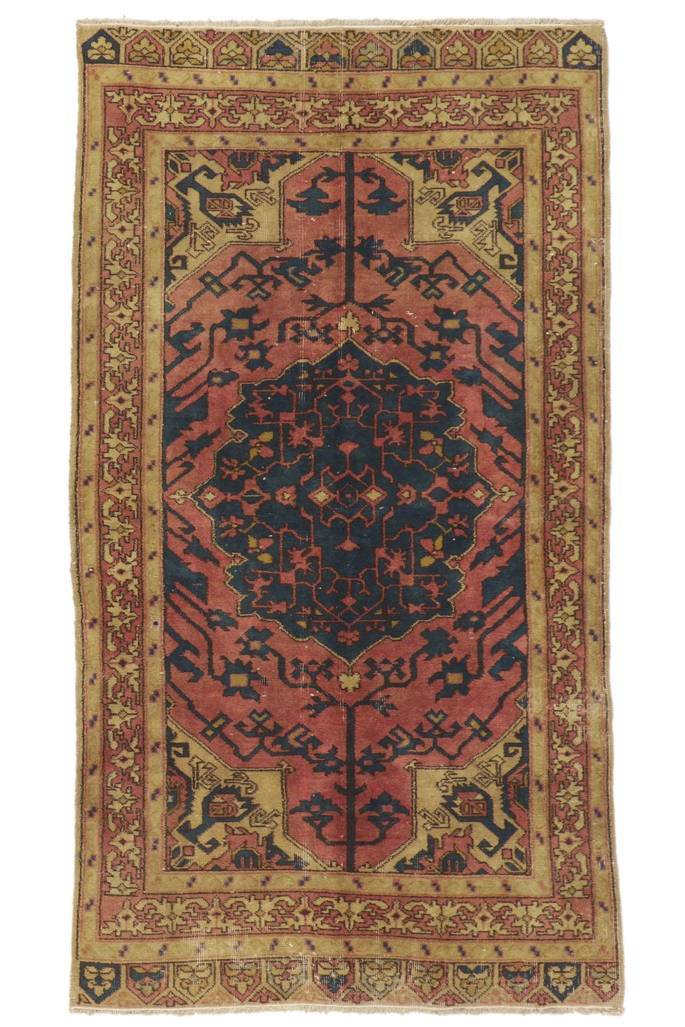 Pair of Matching Vintage Turkish Sivas Rugs with Rustic Earth-Tone Colors For Sale 2