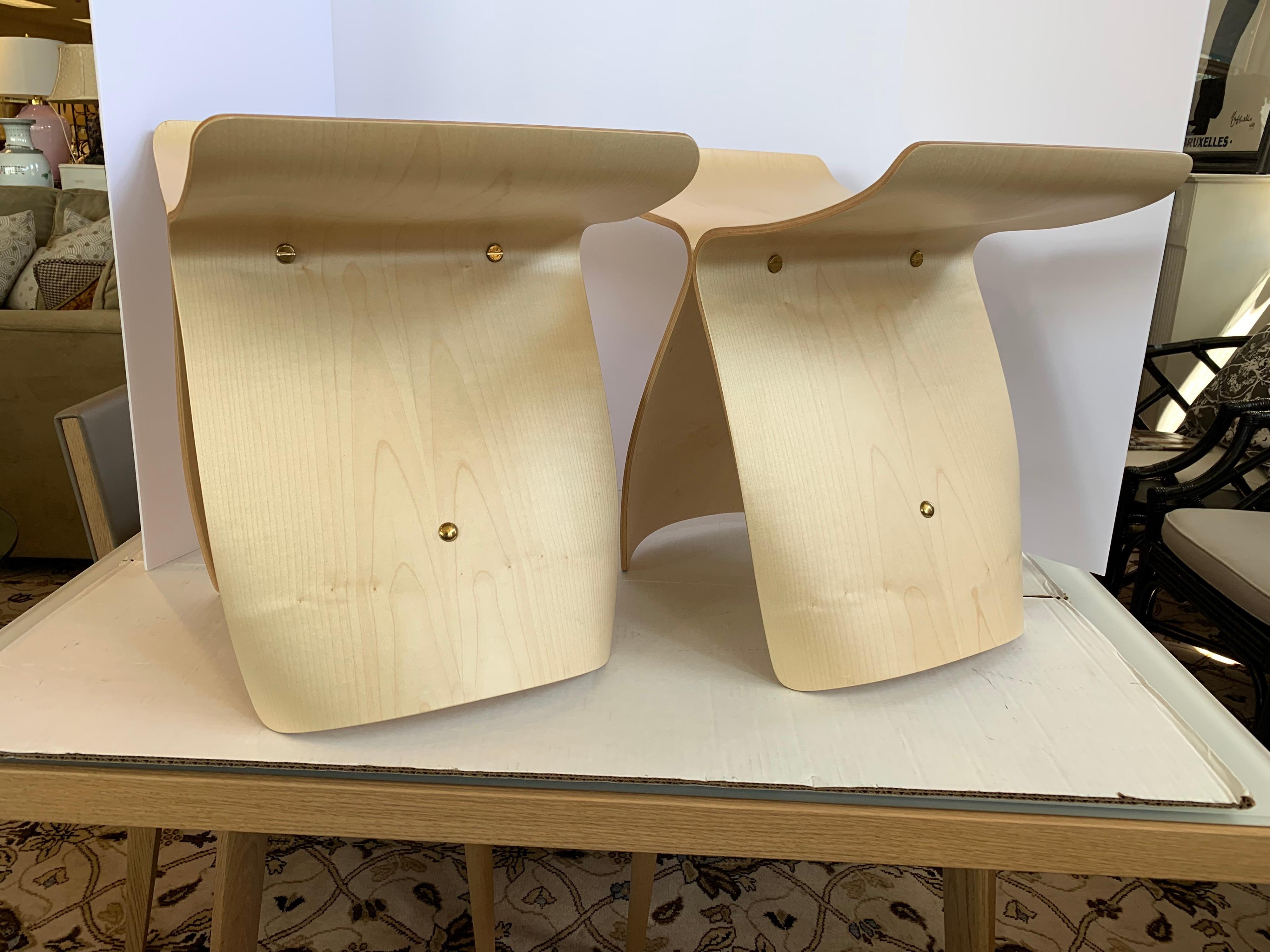 Mid-Century Modern Pair of Matching Vitra Signed Butterfly Stools Stands in Maple by Sori Yanagi
