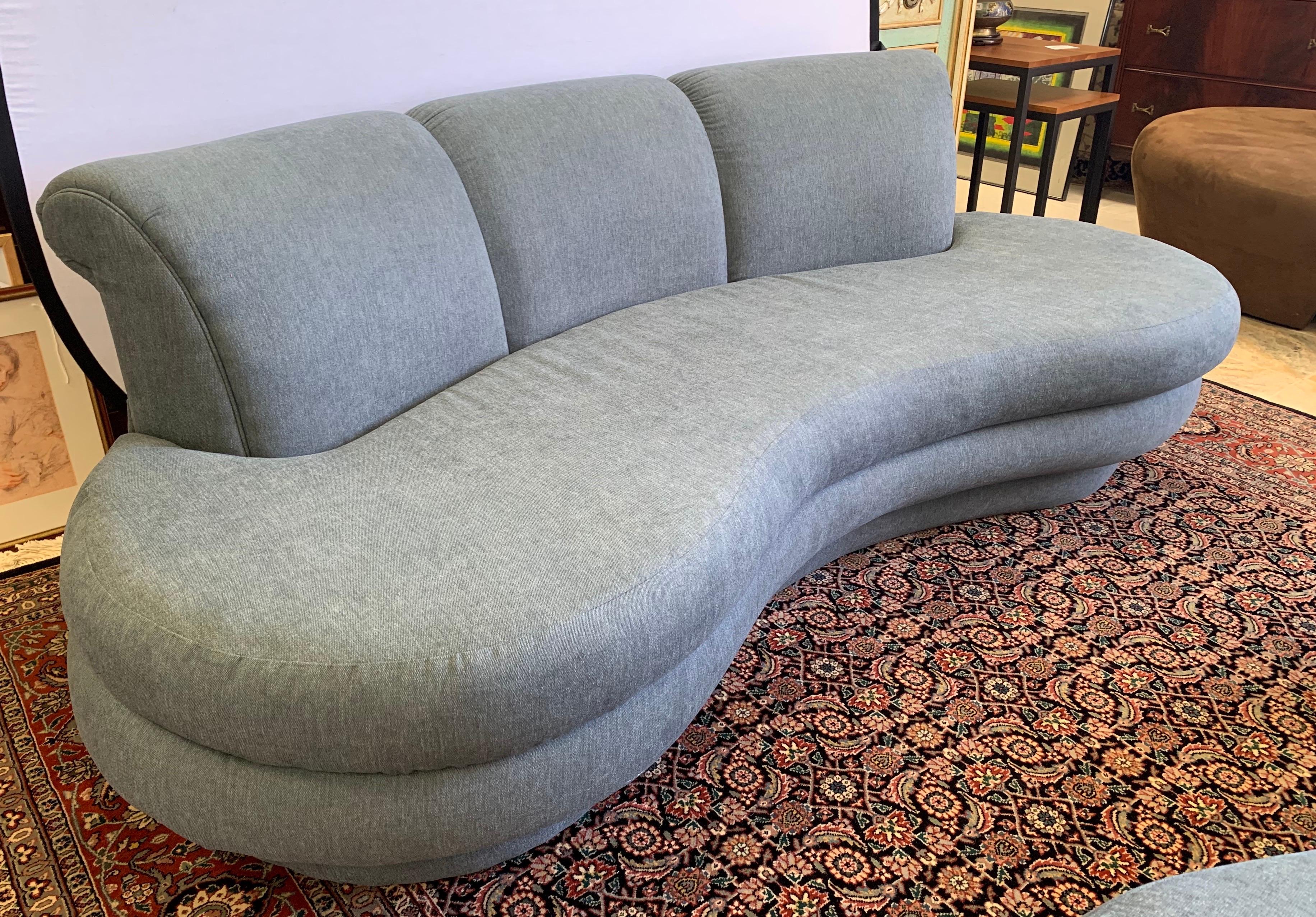 Late 20th Century Matching Pearsall Comfort Design Cloud Sofas New Upholstered in Slate Gray, Pair