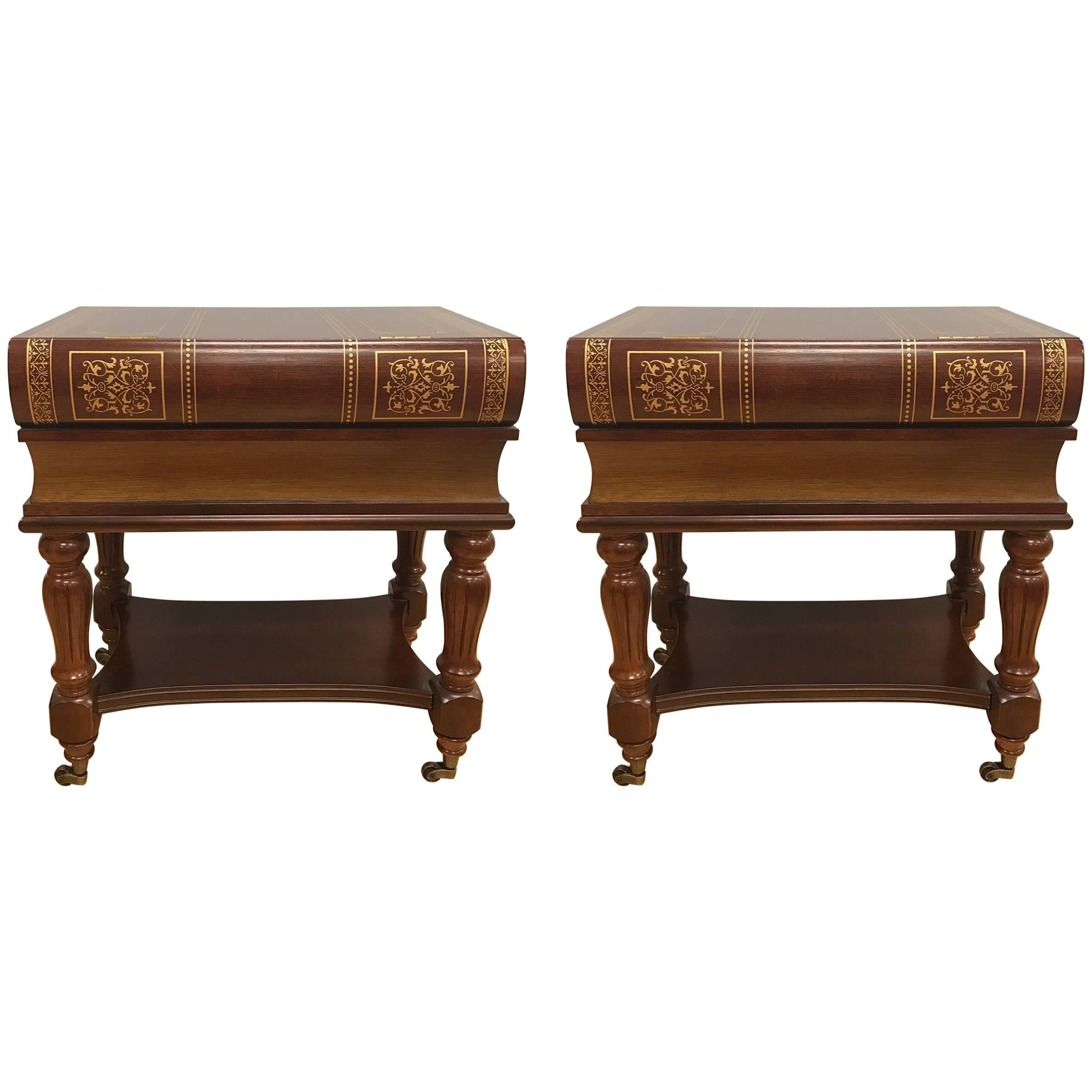 Pair of Matching Wooden Book Stack End Tables Side