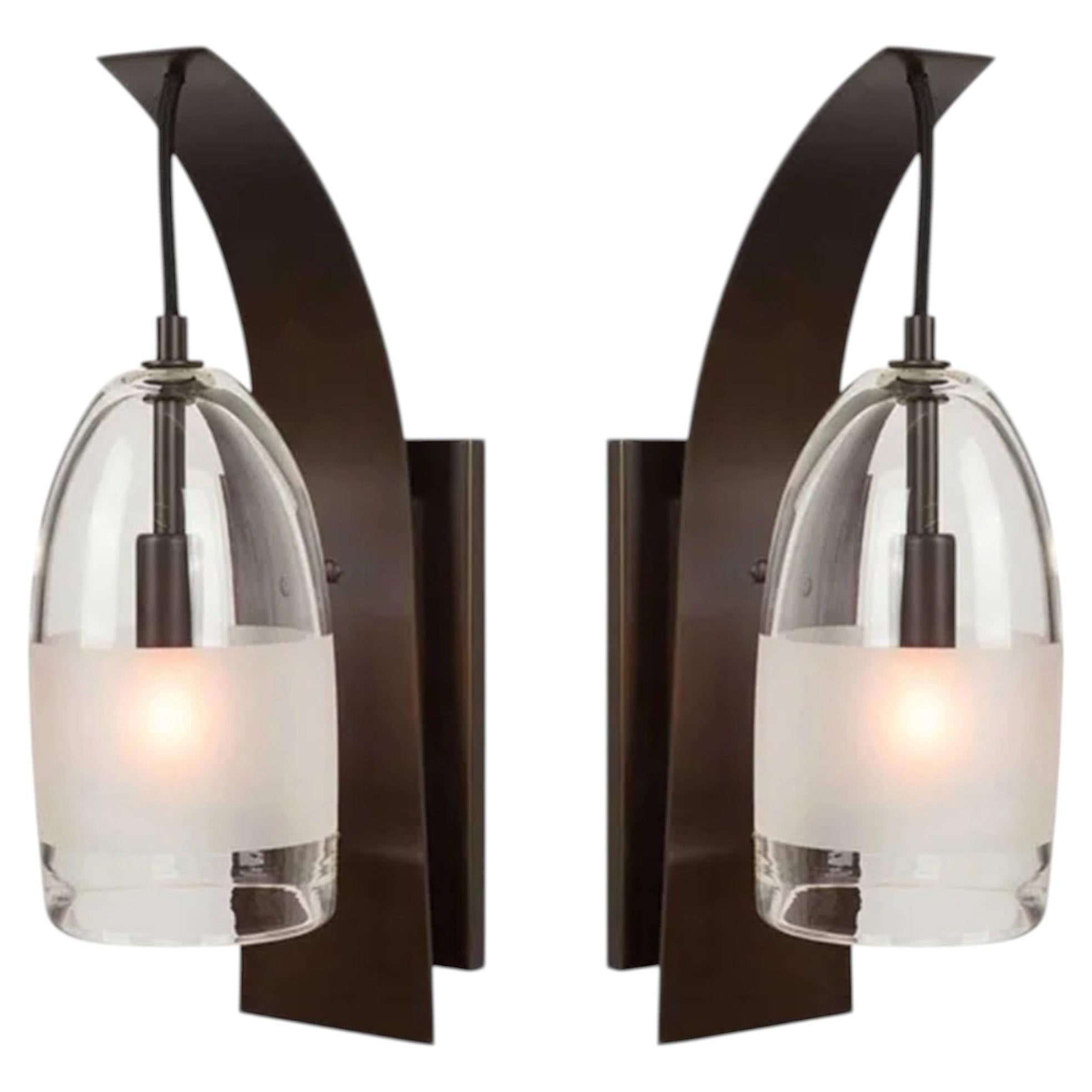 Pair of "Mateo" Wall Sconces by Marian Jamieson in Bronze & Smoked Glass For Sale