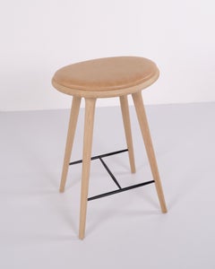 Pair of Mater Bar Stools in Oak and Natural Leather