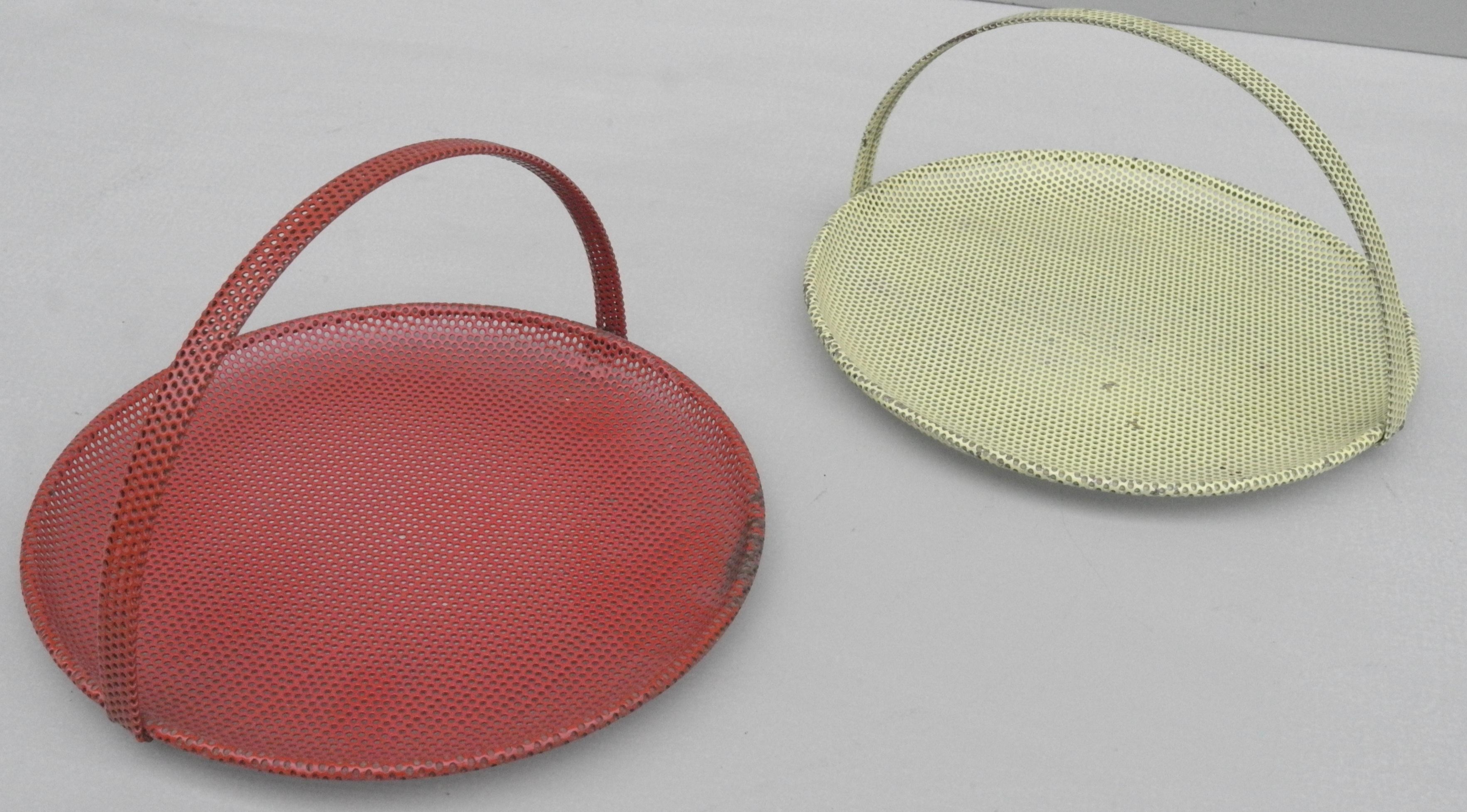 Mid-Century Modern Pair of Mathieu Matégot Bonbonniere in Red and Yellow, France, 1950s For Sale