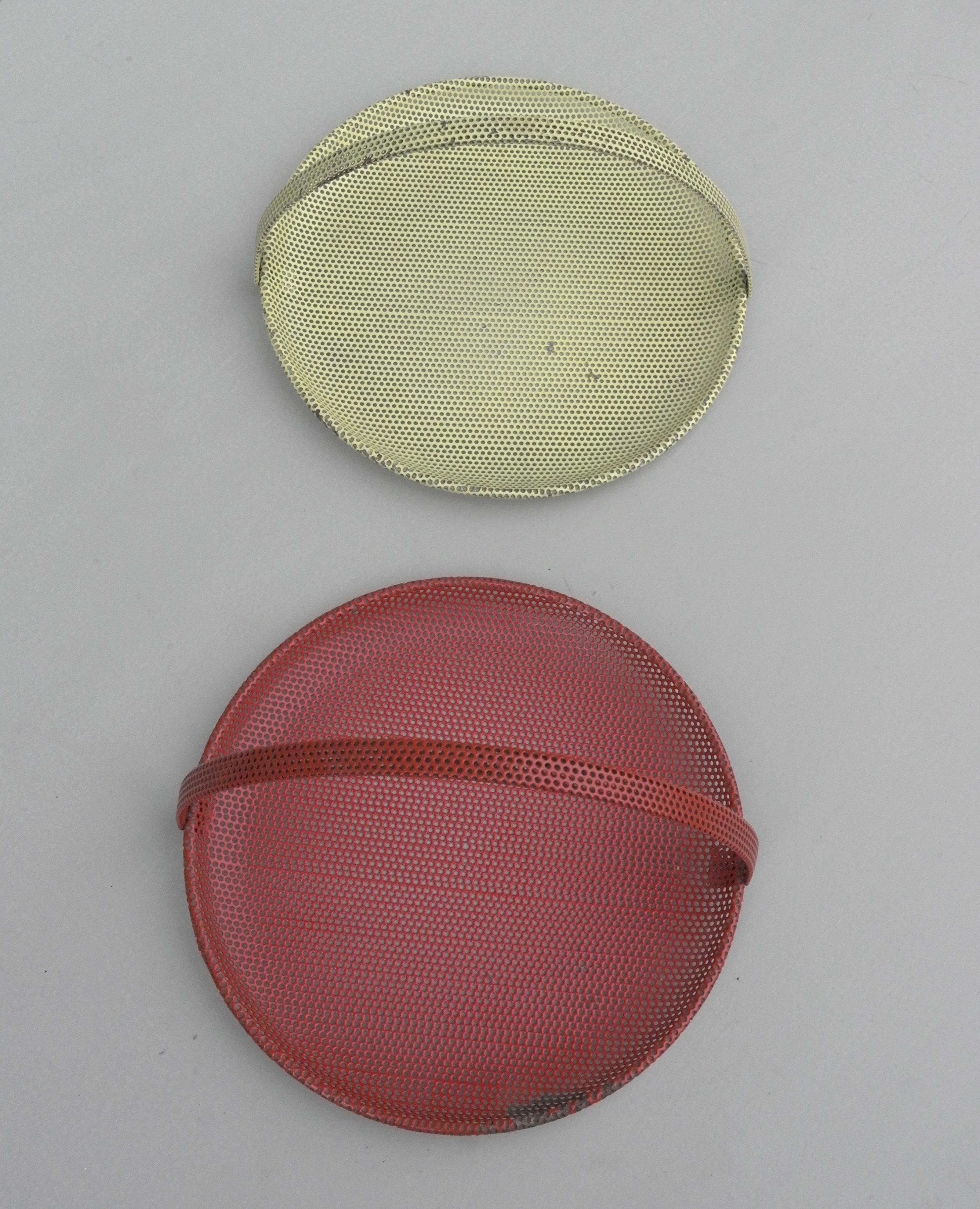 Metal Pair of Mathieu Matégot Bonbonniere in Red and Yellow, France, 1950s For Sale