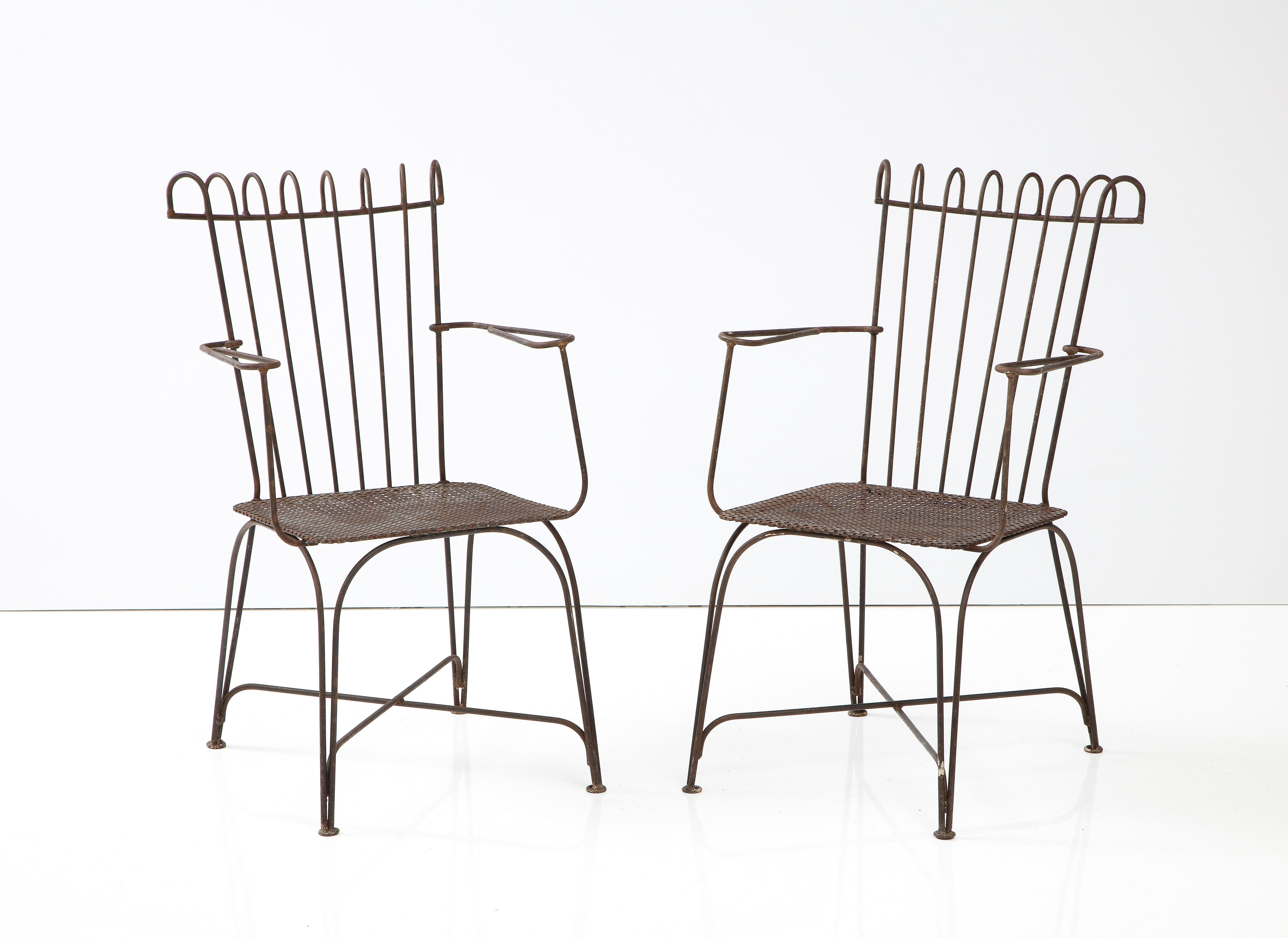 Pair of Mathieu Mategot chairs, France, c. 1950
Iron
Measures: H: 33.4 D: 16.5 W: 22 in. Seat: 16.25.