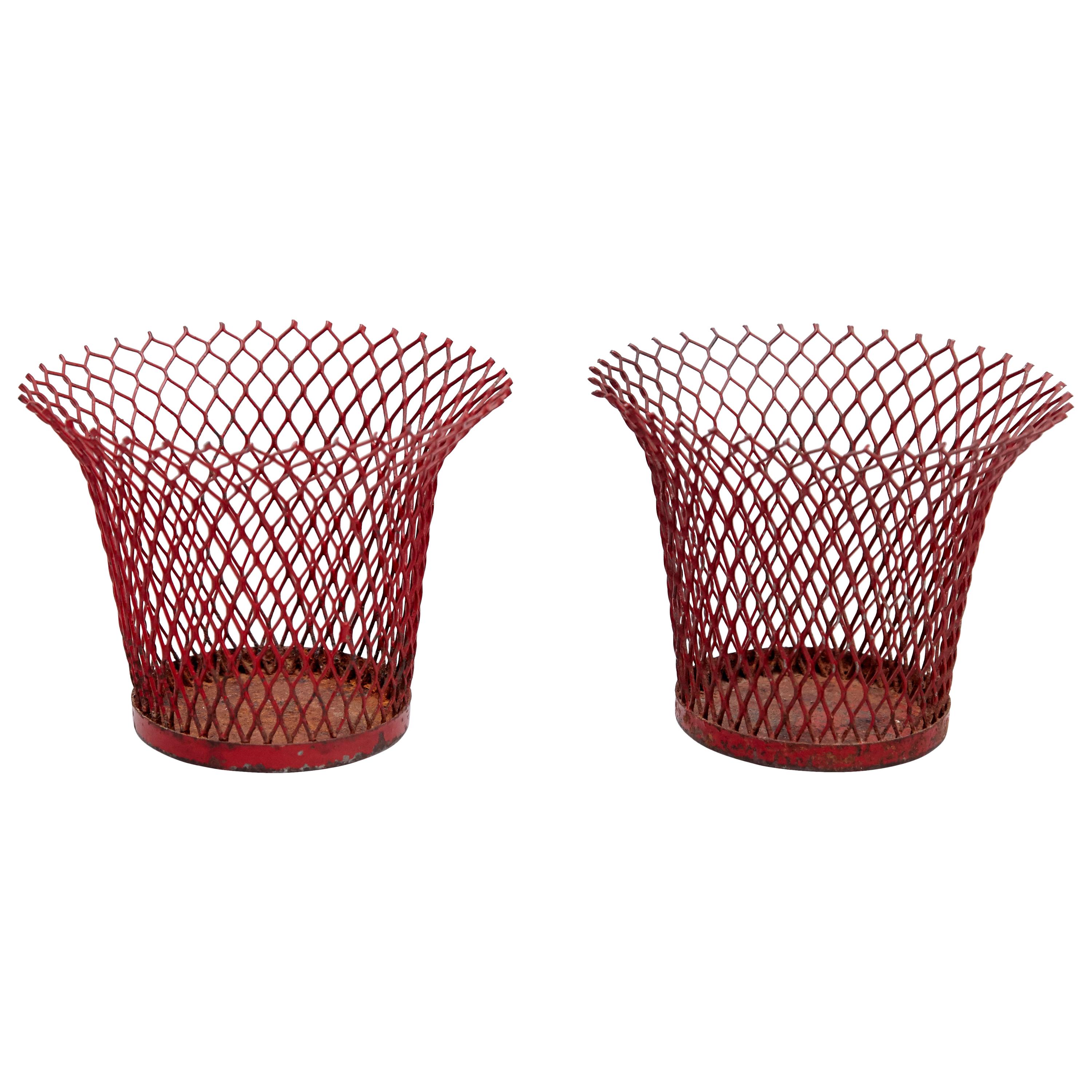 Pair of Mathieu Matégot Enameled Metal Basket, circa 1950