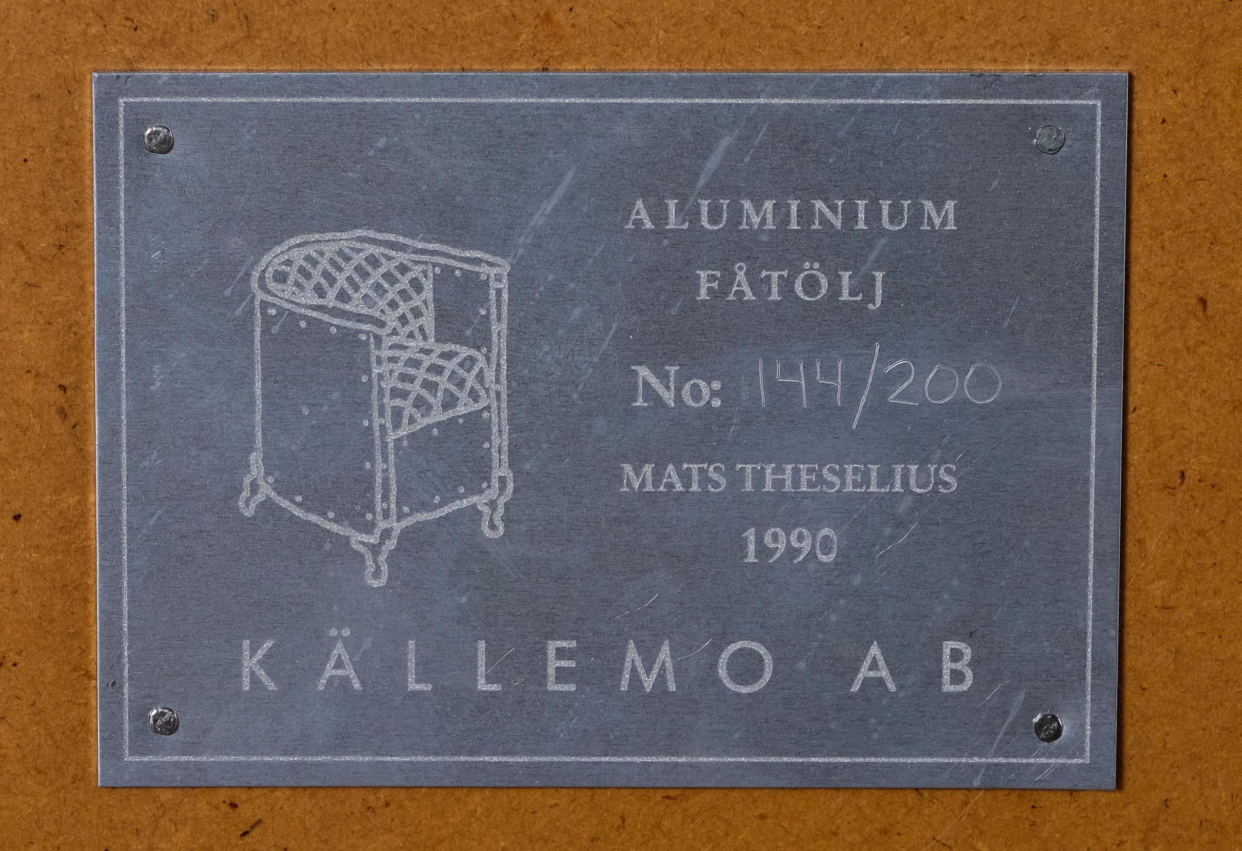 Pair of Mats Theselius 'Aluminium Chair' by Källemo, 1990 In Good Condition For Sale In Stockholm, SE