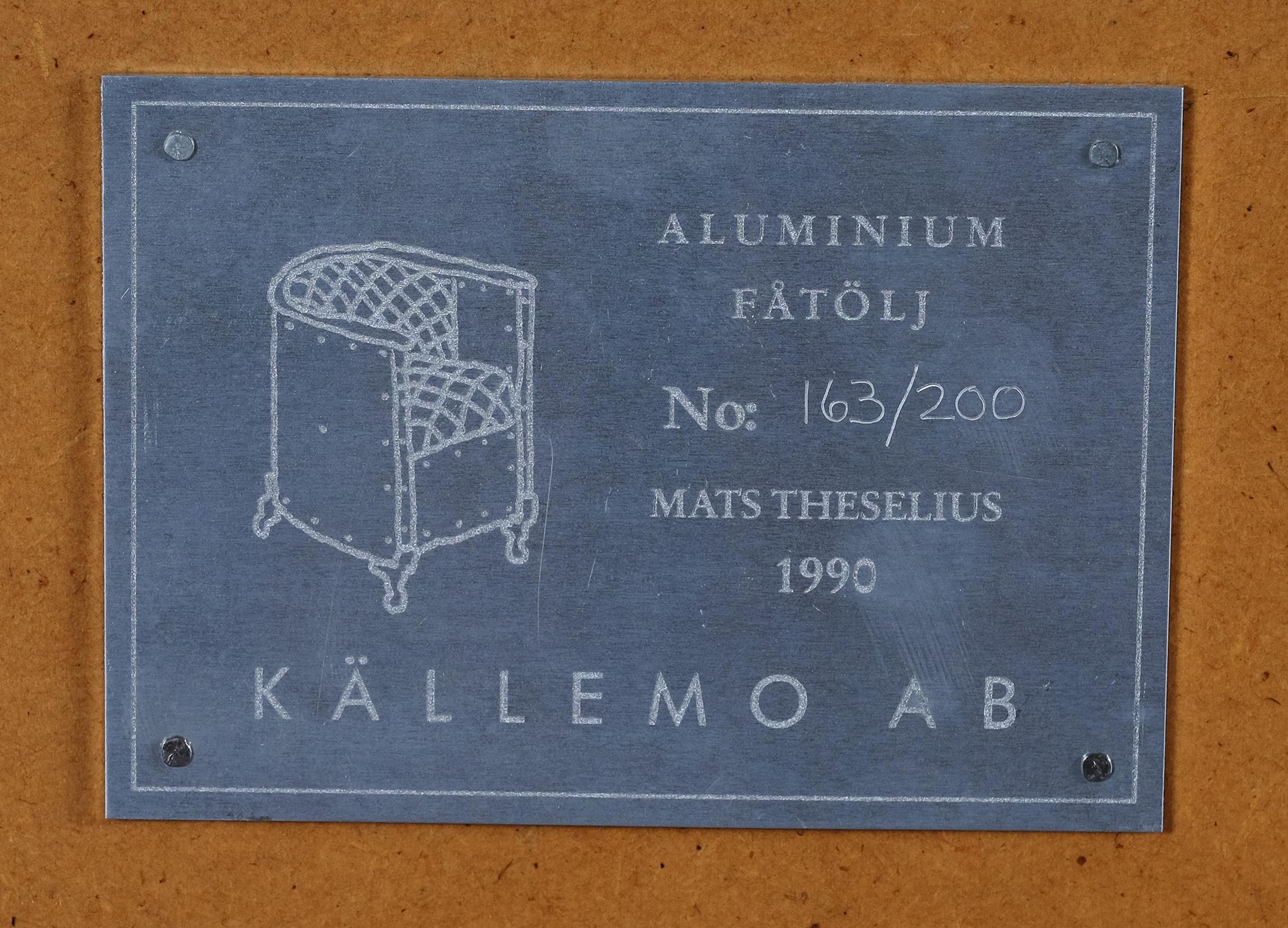 Late 20th Century Pair of Mats Theselius 'Aluminium Chair' by Källemo, 1990 For Sale