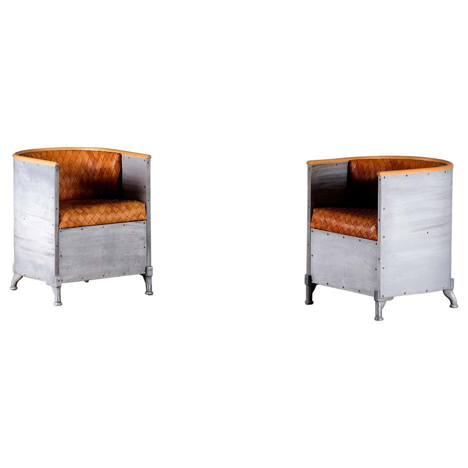 Pair of Aluminum and Croco Leather Armchairs by Mats Theselius by ...