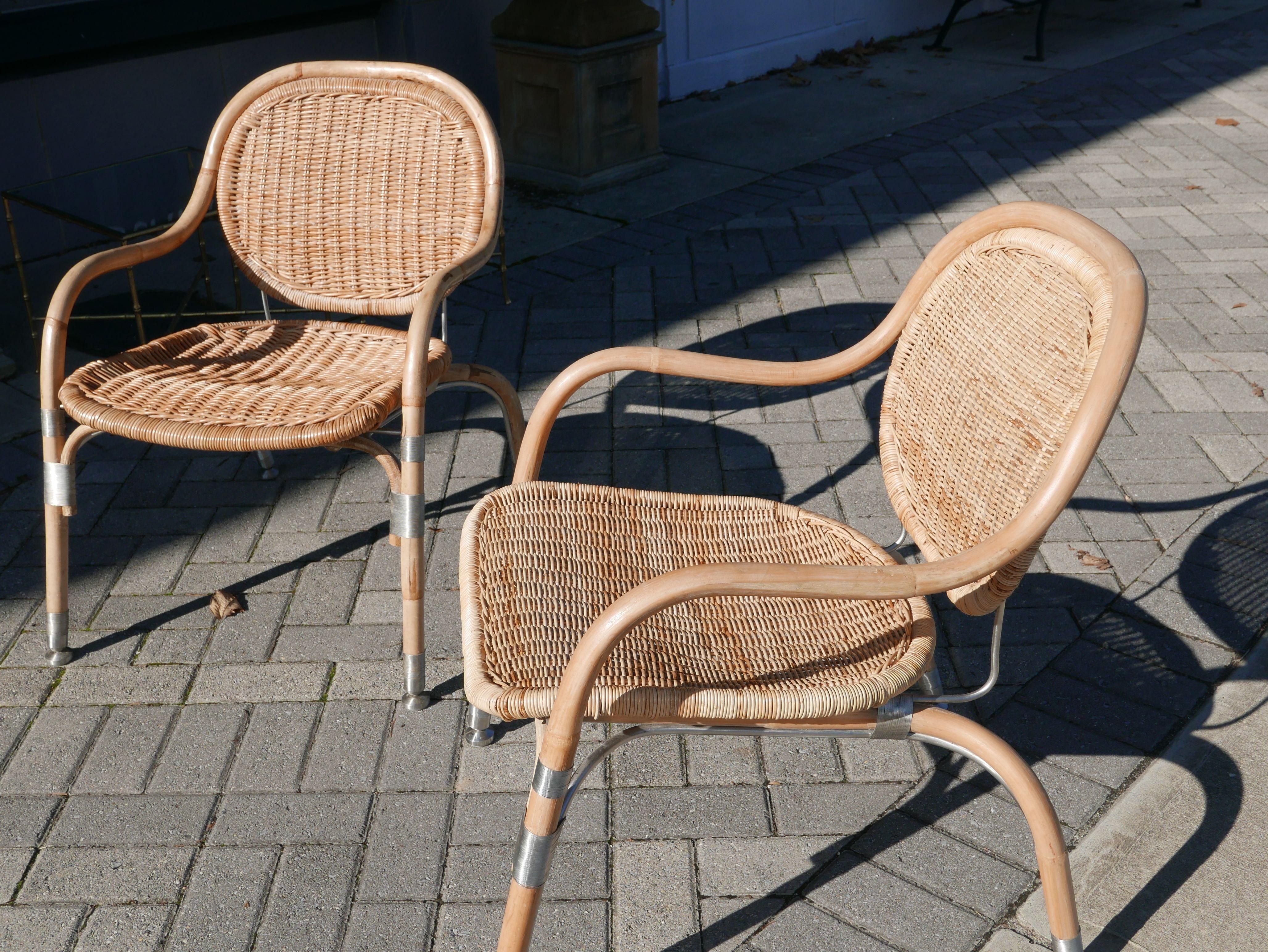 Swedish Pair of Mats Theselius Rattan and Steel Chairs for Ikea