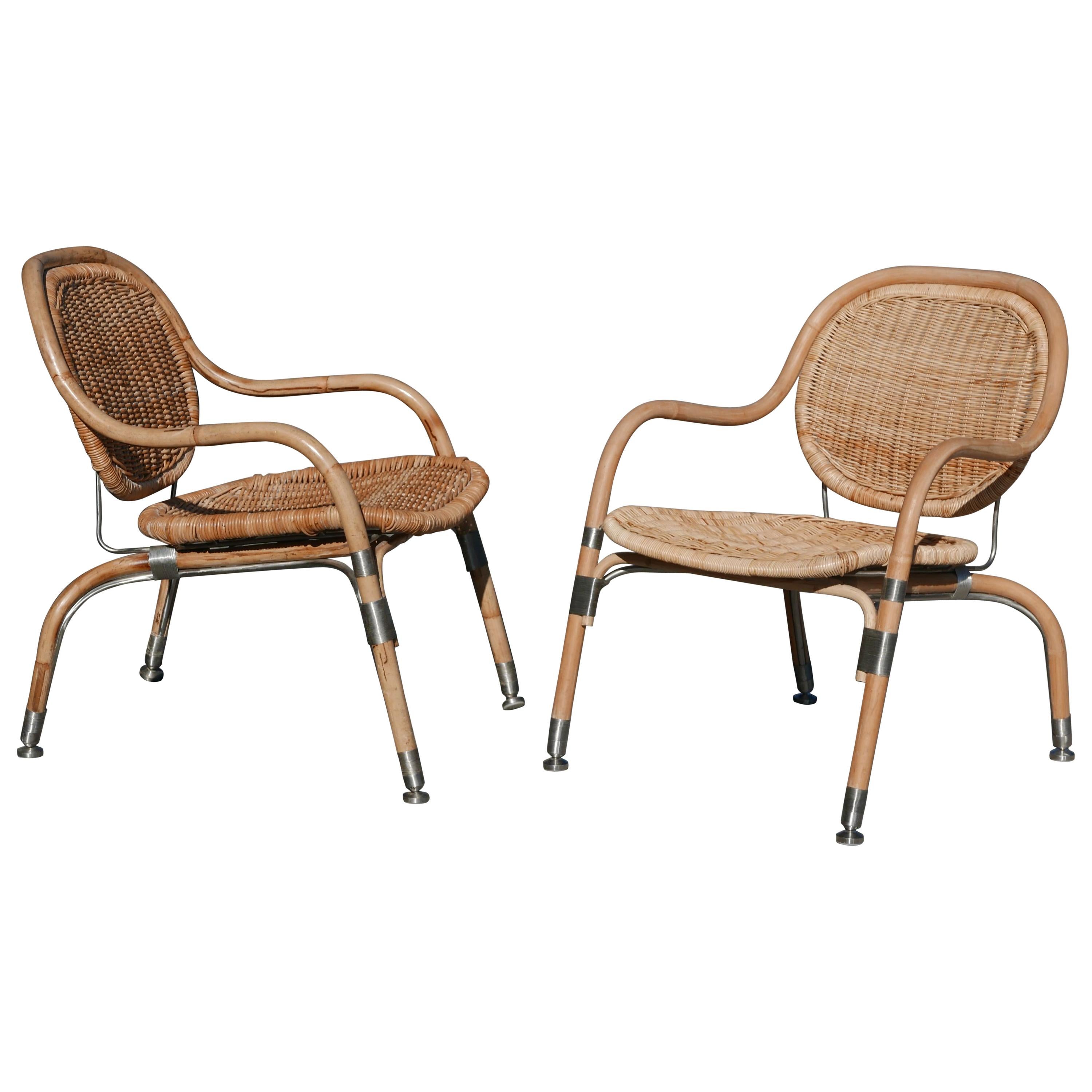 Pair of Mats Theselius Rattan and Steel Chairs for Ikea