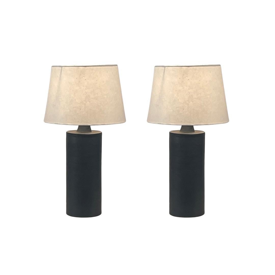 Pair of Matte Black 'Rouleau' Ceramic Table Lamps by Design Frères