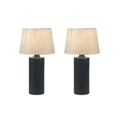 Pair of Matte Black 'Rouleau' Ceramic Table Lamps by Design Frères