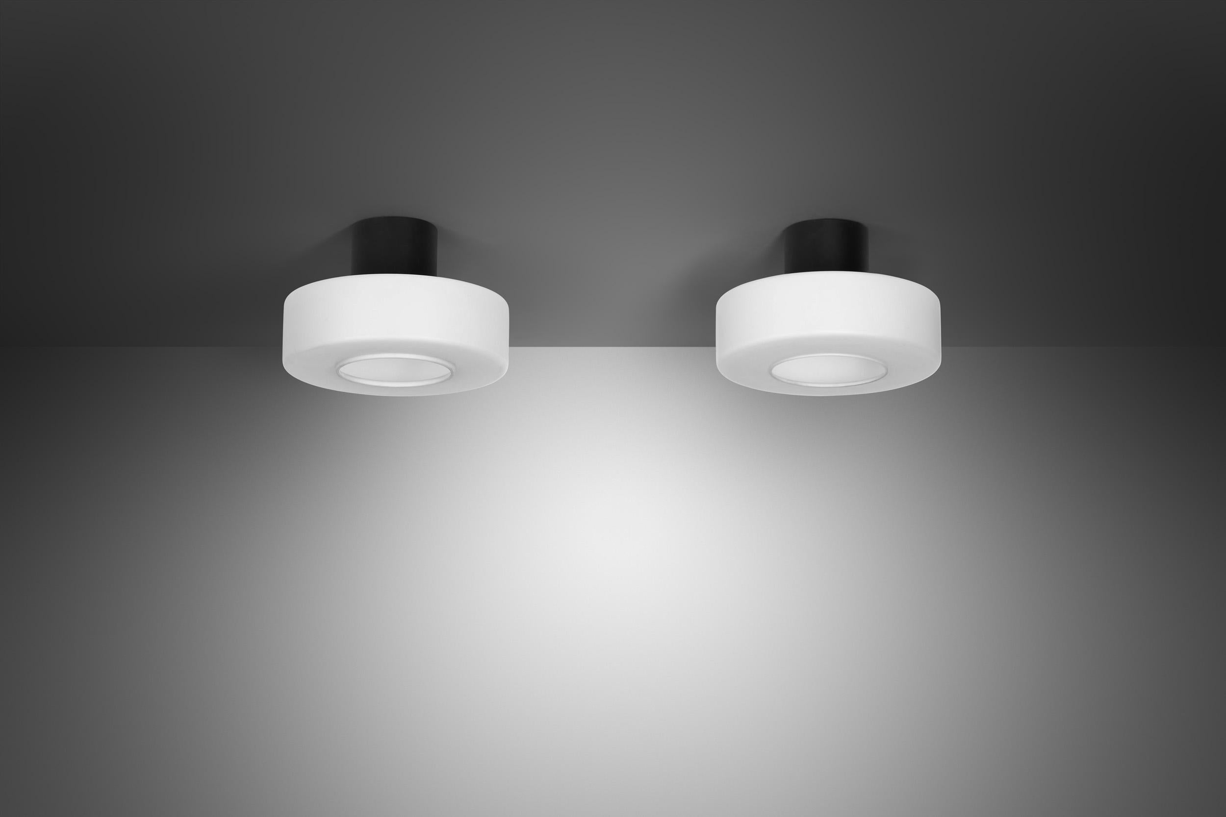 Pair of Matte Opal Glass Ceiling Lamps, The Netherlands 1960s In Good Condition For Sale In Utrecht, NL