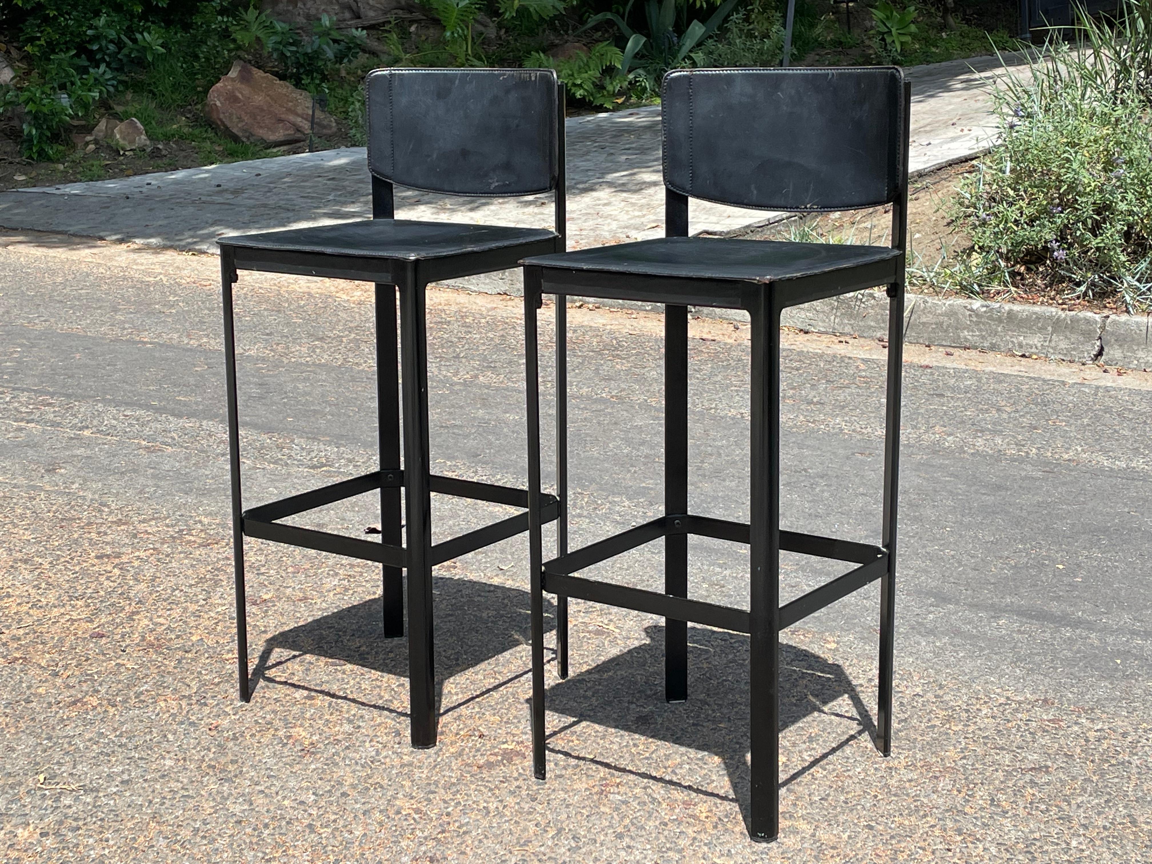 Pair of Matteo Grassi Bar Stools in Black Leather 5