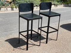 Pair of Matteo Grassi Bar Stools in Black Leather 