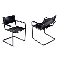 Pair of Matteo Grassi Cantilever MG5 Black Leather Chairs by Centro Studi