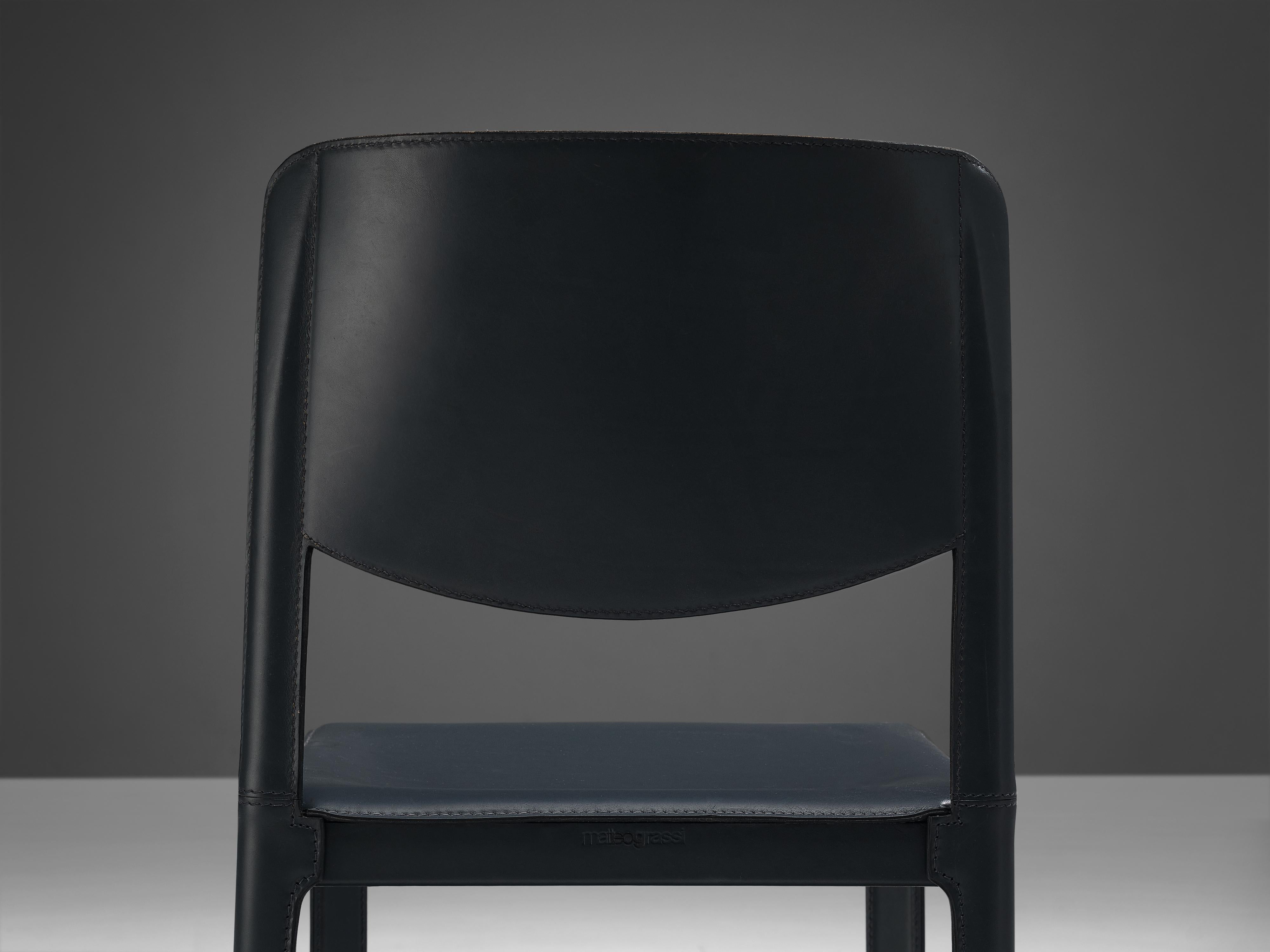 Post-Modern Matteo Grassi Pair of Dining Chairs in Leather and Steel For Sale