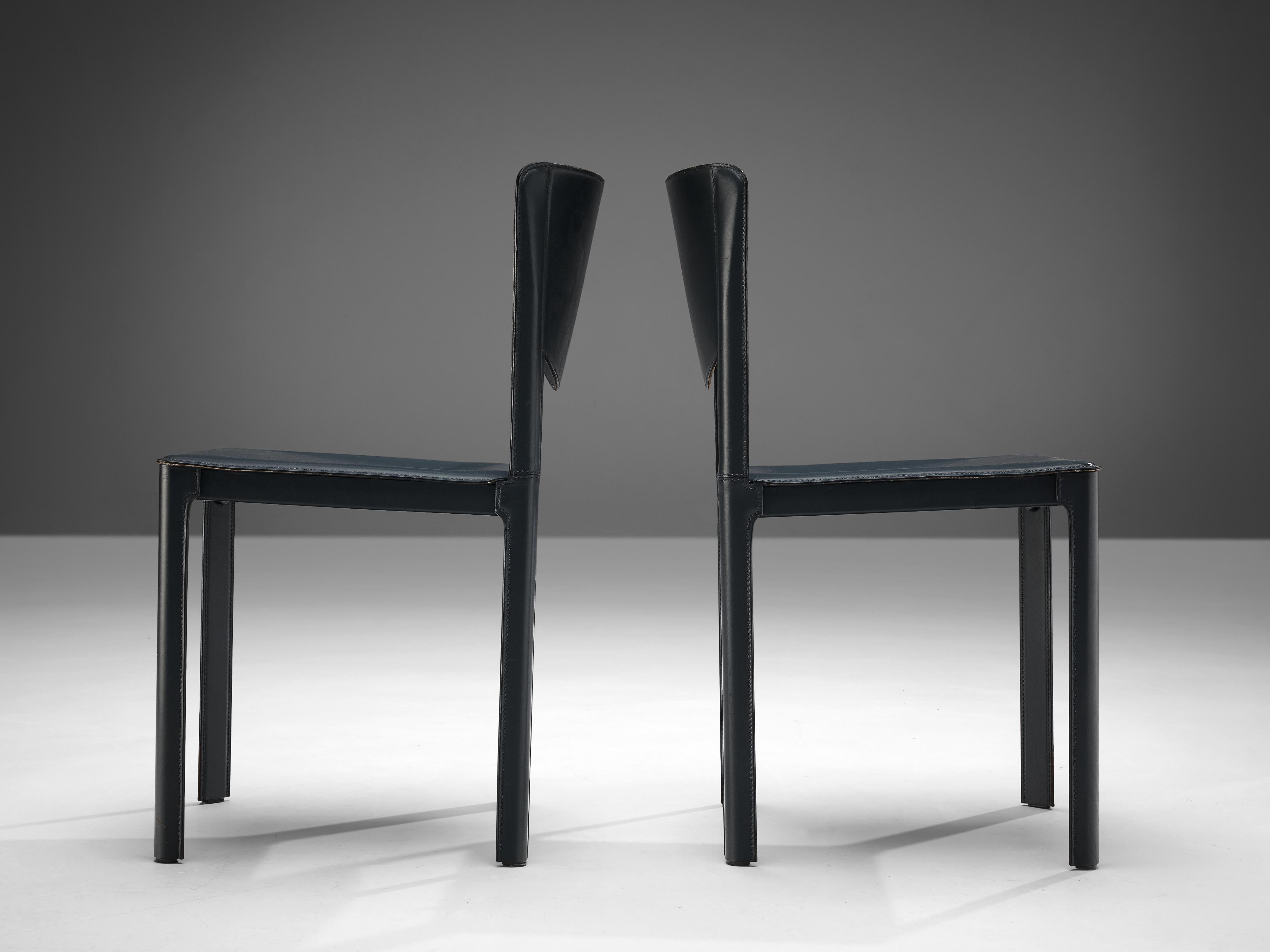 Matteo Grassi Pair of Dining Chairs in Leather and Steel In Good Condition For Sale In Waalwijk, NL