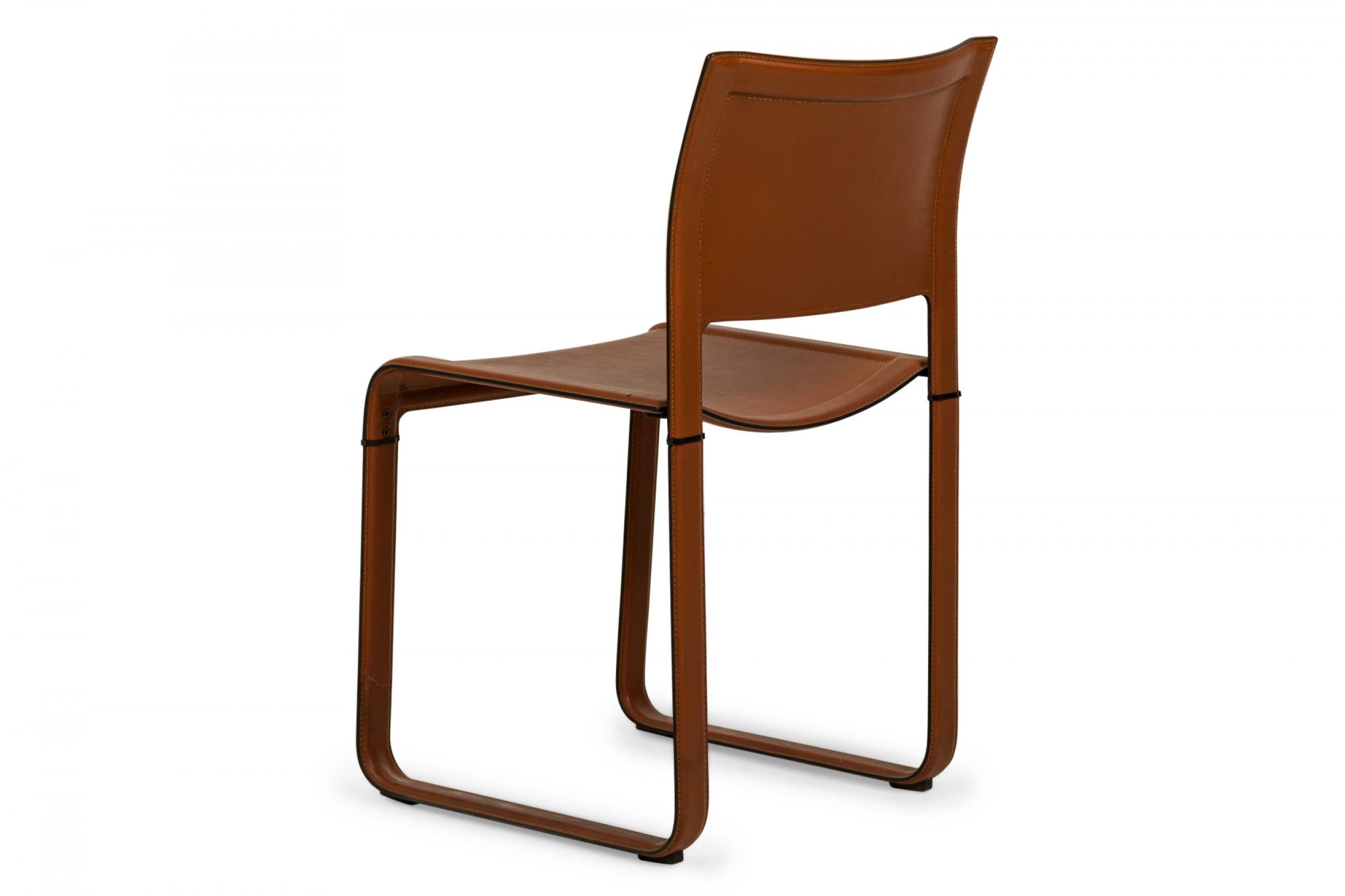 Mid-Century Modern Pair of Matteo Grassi Italian Brown Leather-Wrapped Side Chairs For Sale