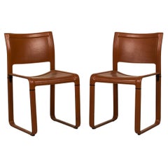 Paire de chaises d'appoint italiennes Matteo Grassi gainées de cuir Brown