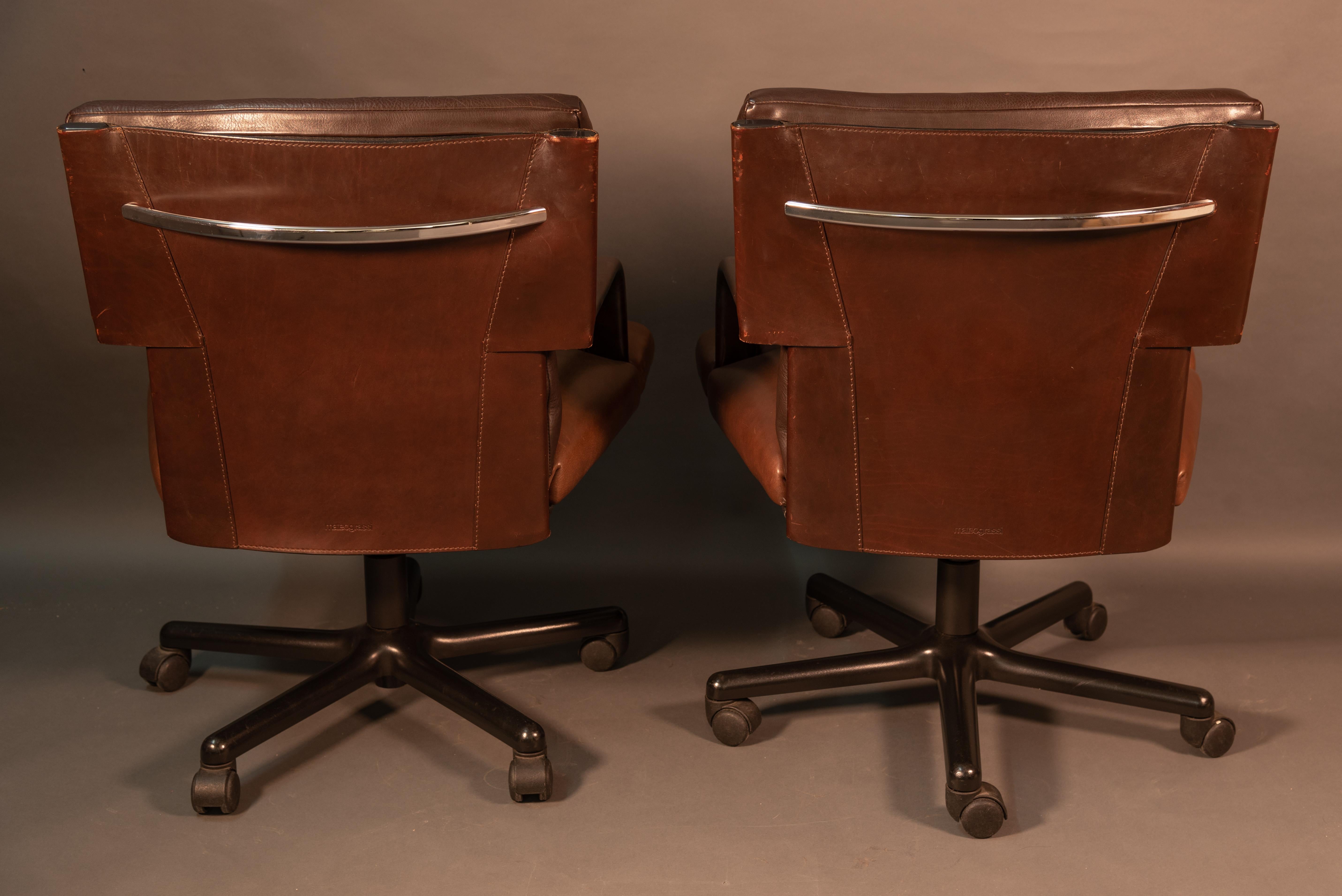 Modern Pair of Vintage Signed Matteo Grassi Swivel Office Chairs