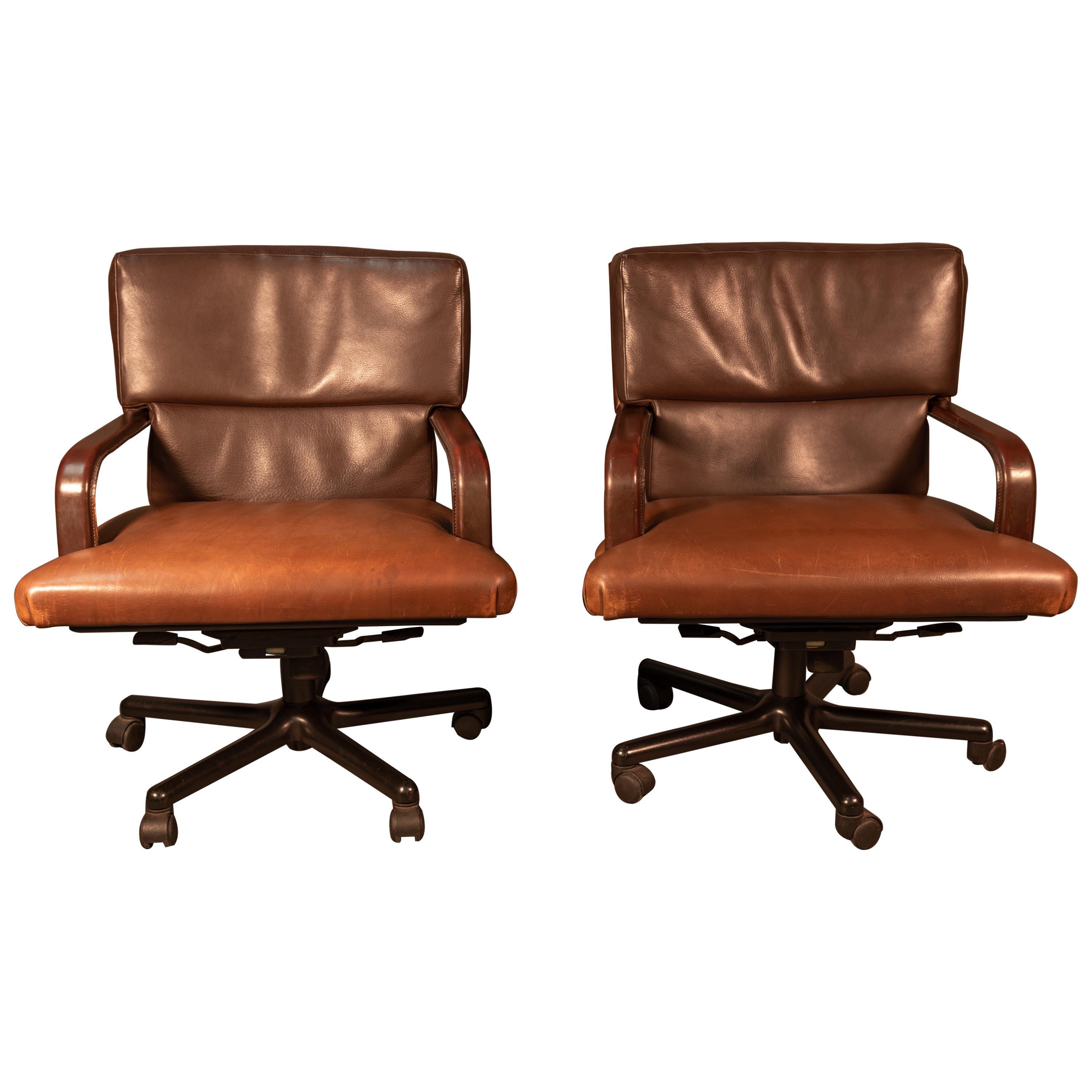 Pair of Vintage Signed Matteo Grassi Swivel Office Chairs