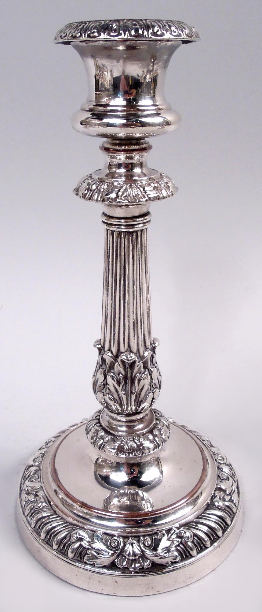 Paar Matthew Boulton Georgian Regency Sheffield Platte Kerzenständer (amerikanisch) im Angebot