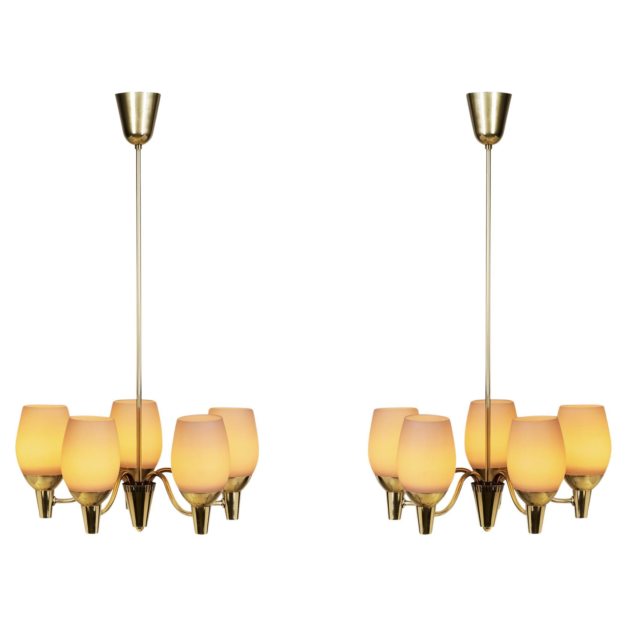 Pair of Mauri Almari "51168" Chandeliers for Idman Oy, Finland 1950s