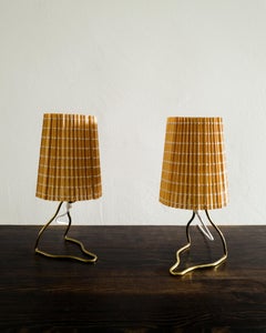 Pair of Mauri Almari Bed Table Lamps in Brass & Straw Shades Produced by Idman