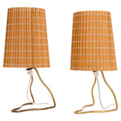 Pair of Mauri Almari Bed Table Lamps in Brass & Straw Shades Produced by Idman 