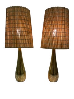 Pair of Mauri Almari Cast Brass "Drop" Table Lamps Model 61046, Idman 1950s