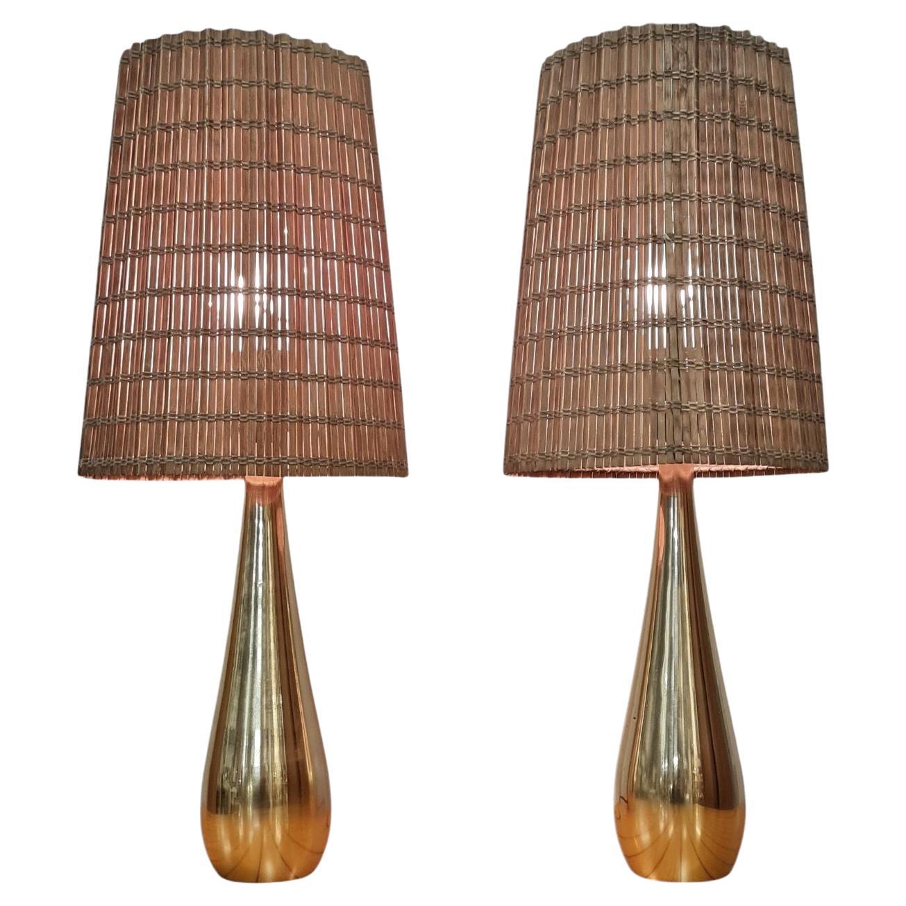 Pair of Mauri Almari Cast Brass "Drop" Table Lamps Model 61046, Idman 1950s