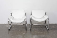 Pair of Maurice Burke Tubular Chrome and White Leather Chairs for Pozza, Brazil