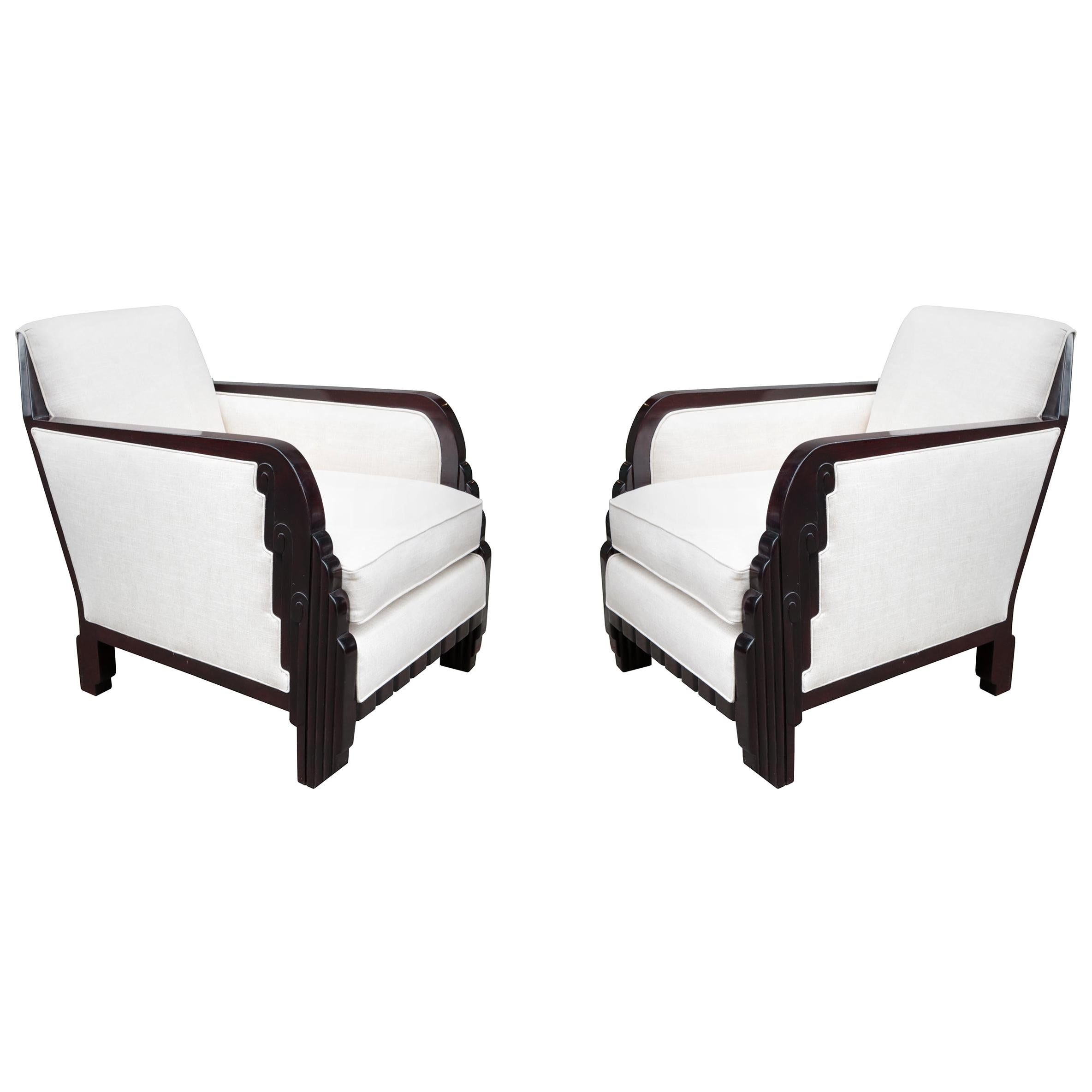 Pair of Maurice Dufrene Art Deco Club Chairs