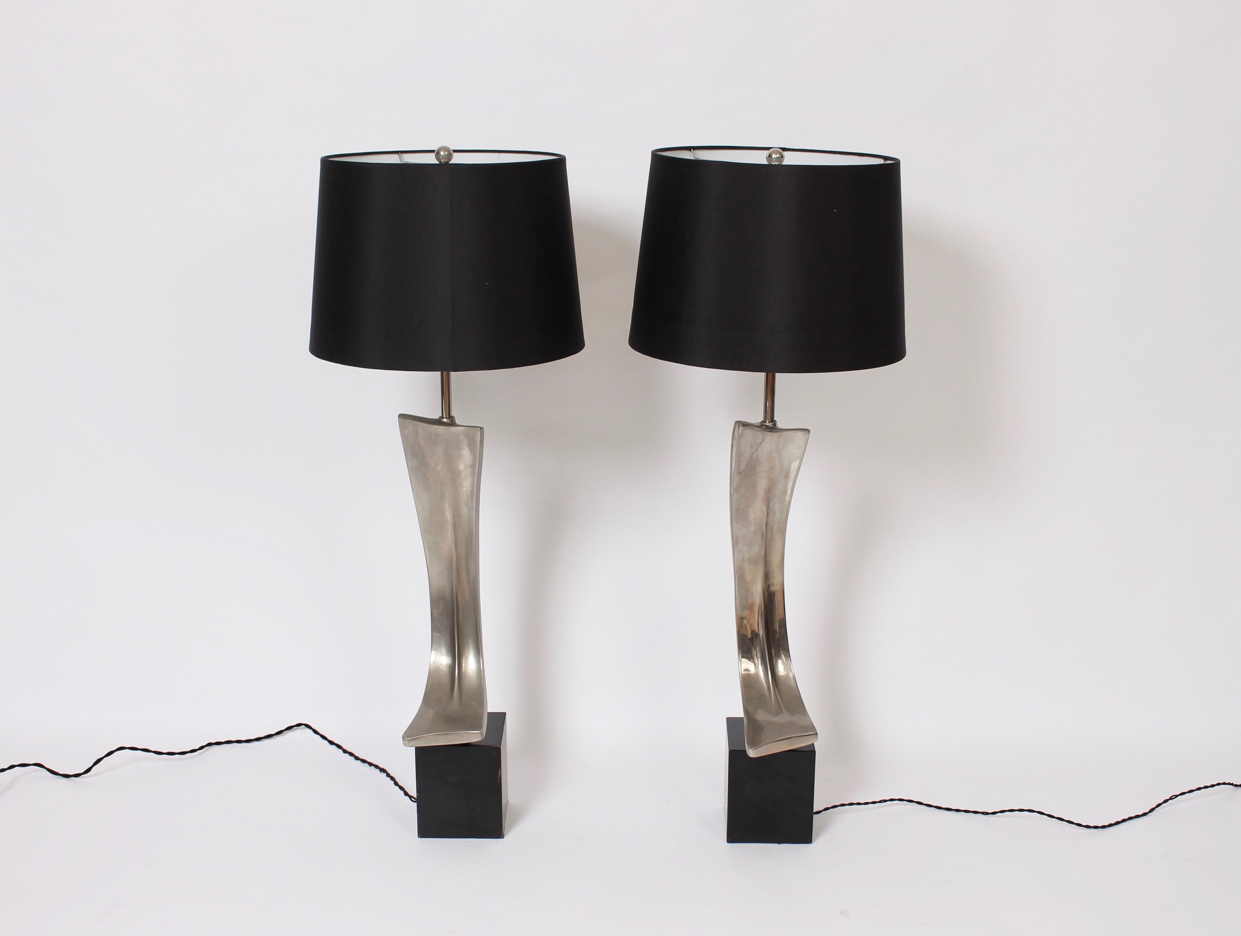 Substantial Pair Laurel Lamp Co. Chrome & Black Enamel 