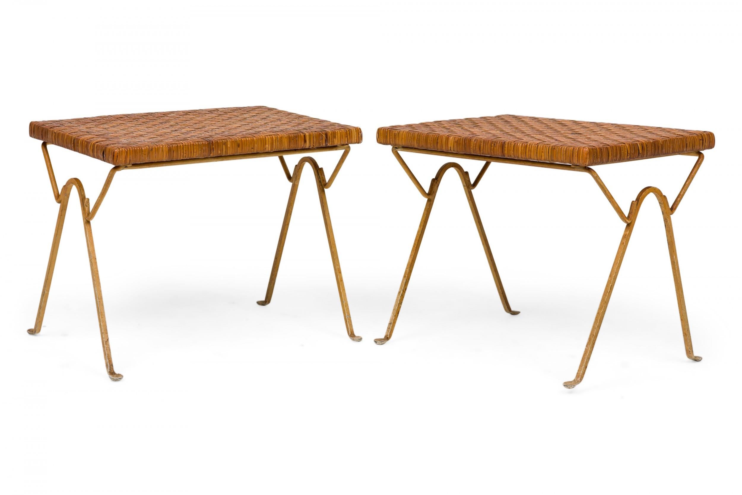 Pair of Maurizio Tempestini for Salterini Brass & Rattan Occasional Tables For Sale 3