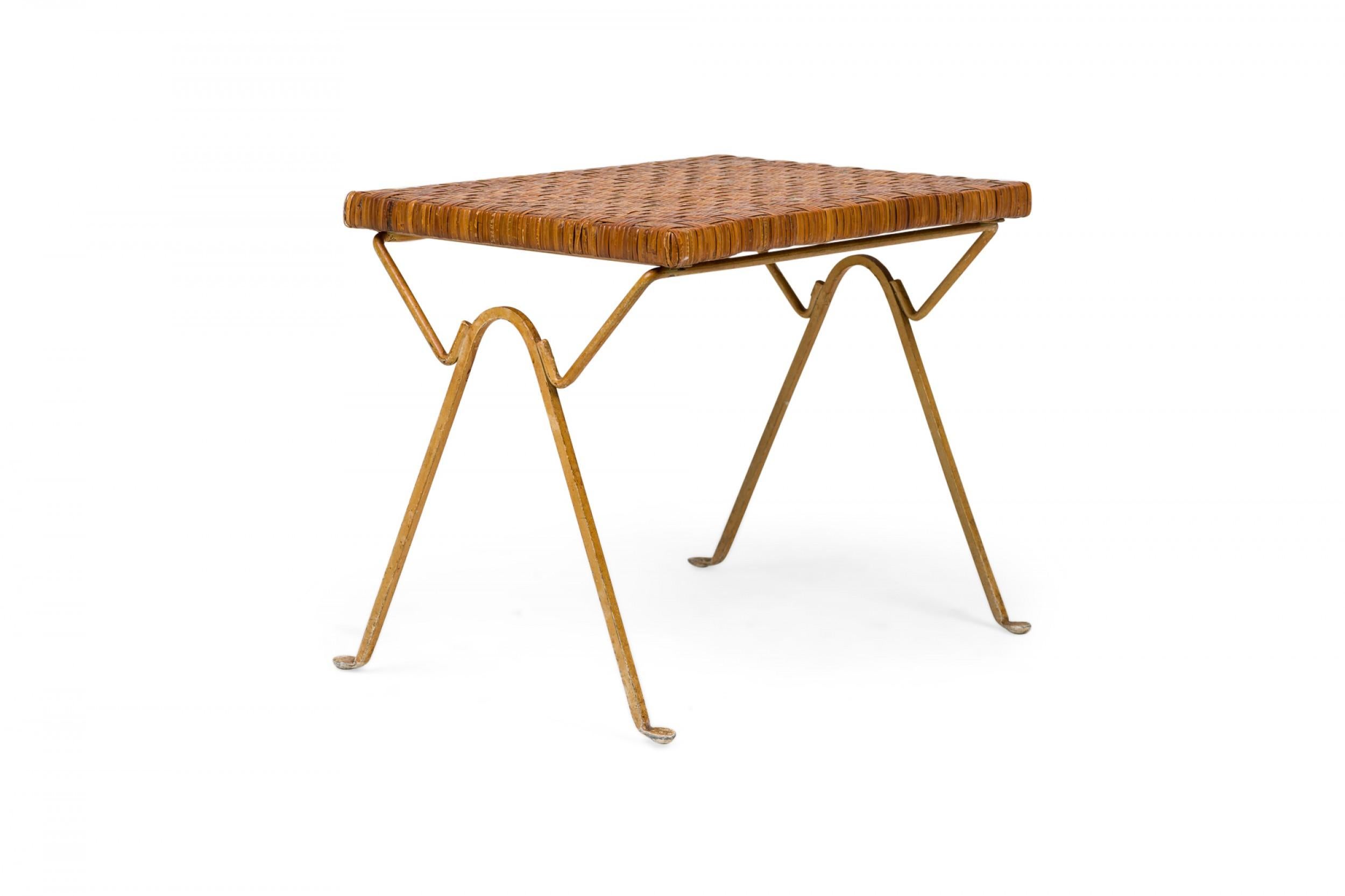 Mid-Century Modern Pair of Maurizio Tempestini for Salterini Brass & Rattan Occasional Tables For Sale