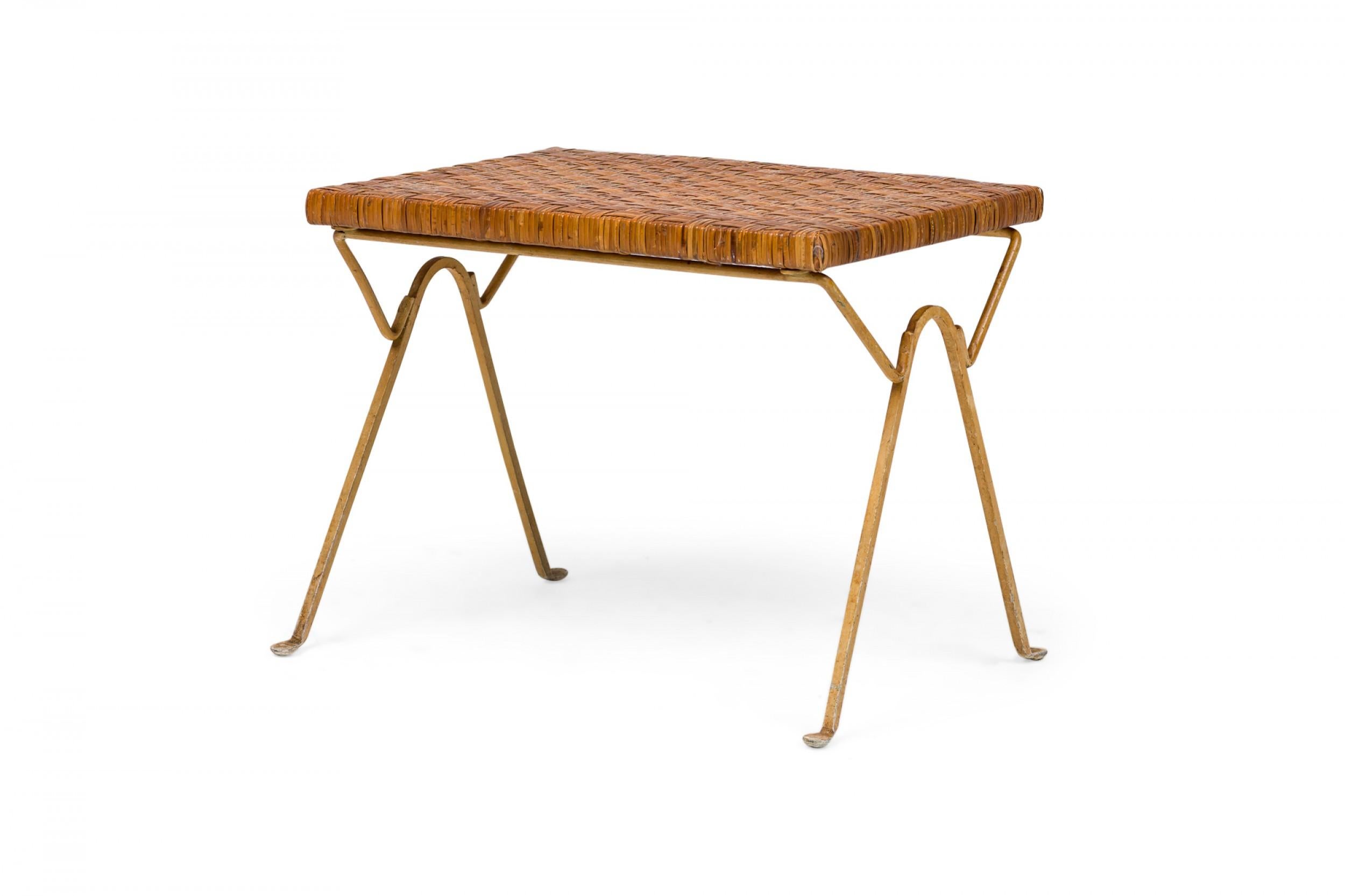 20th Century Pair of Maurizio Tempestini for Salterini Brass & Rattan Occasional Tables For Sale
