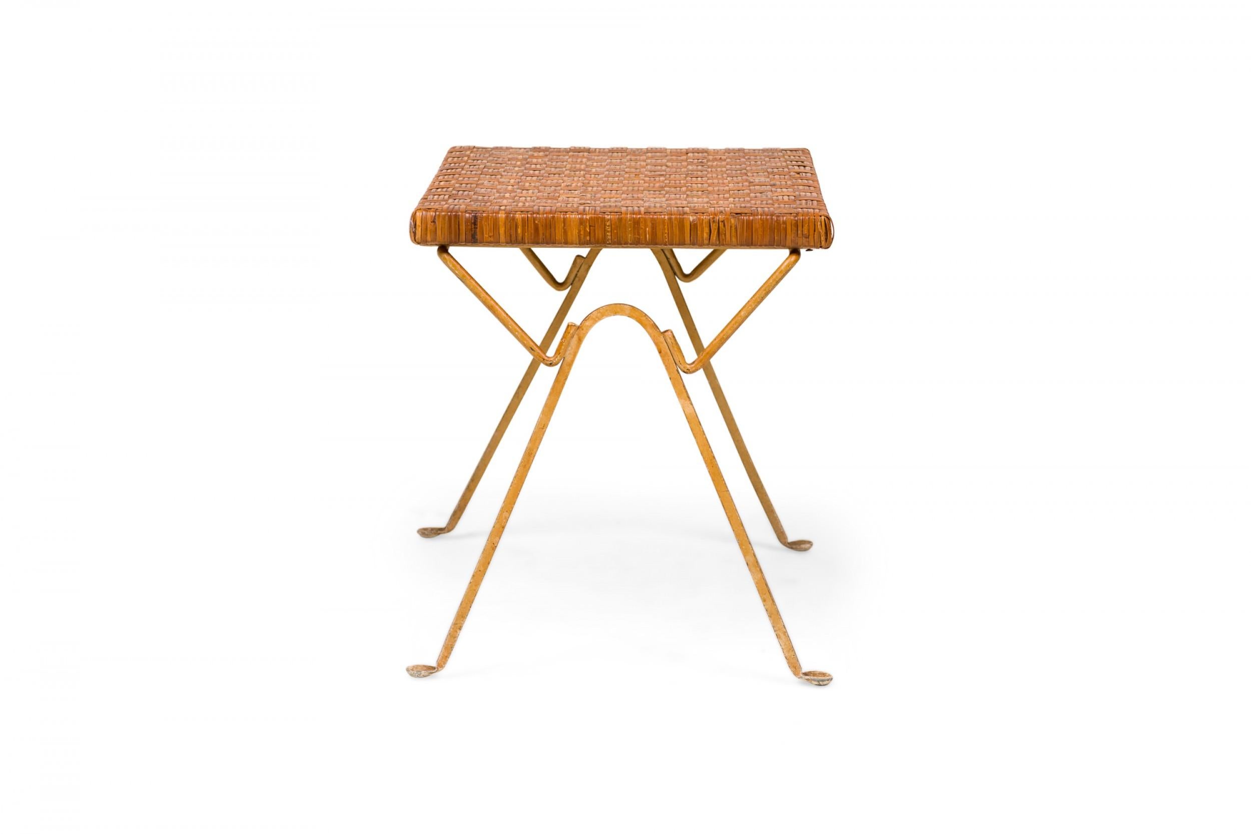 Pair of Maurizio Tempestini for Salterini Brass & Rattan Occasional Tables For Sale 1