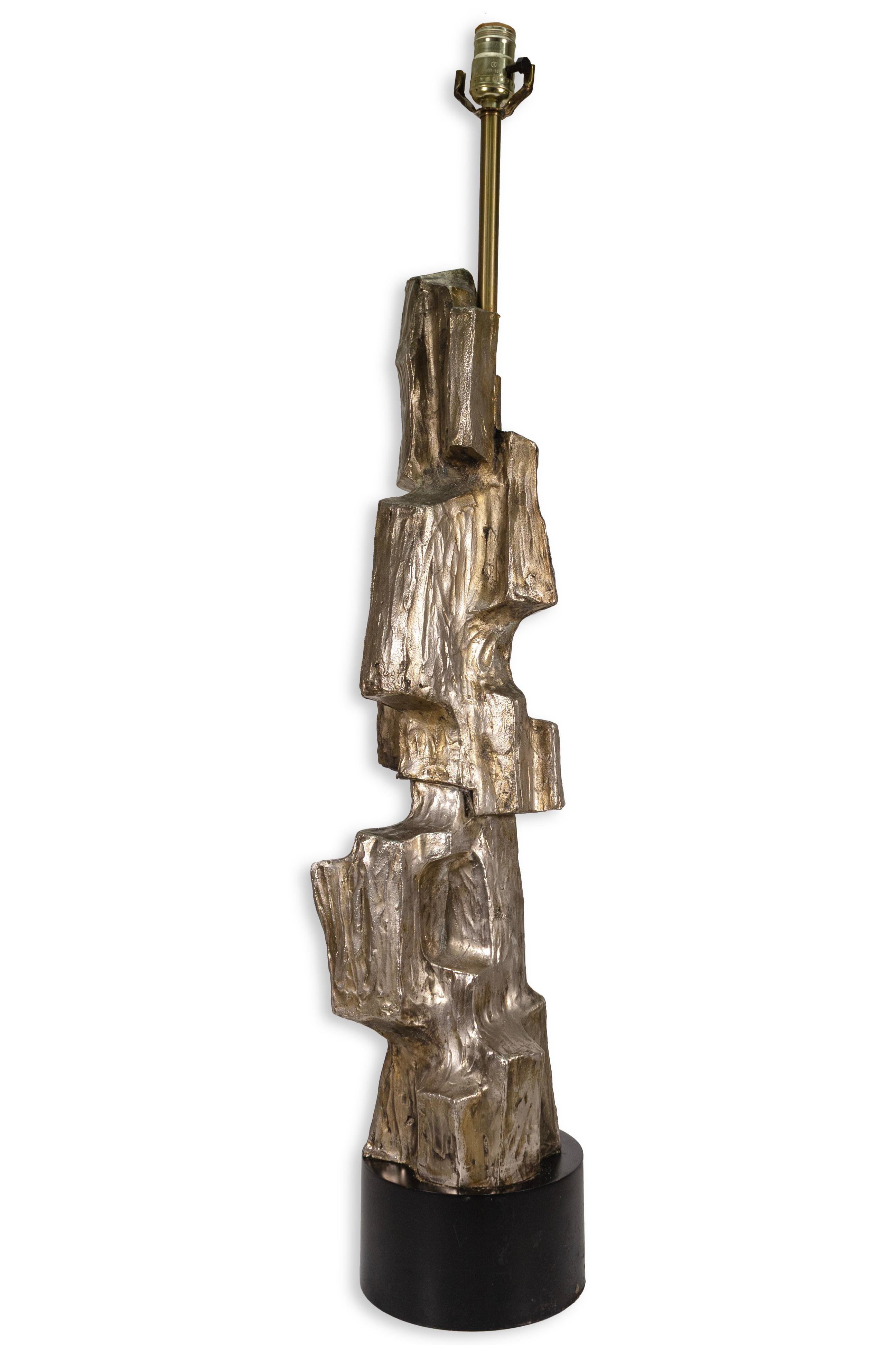 American Pair Of Maurizio Tempestini Tall Brutalist Bronze Table Lamps For Sale