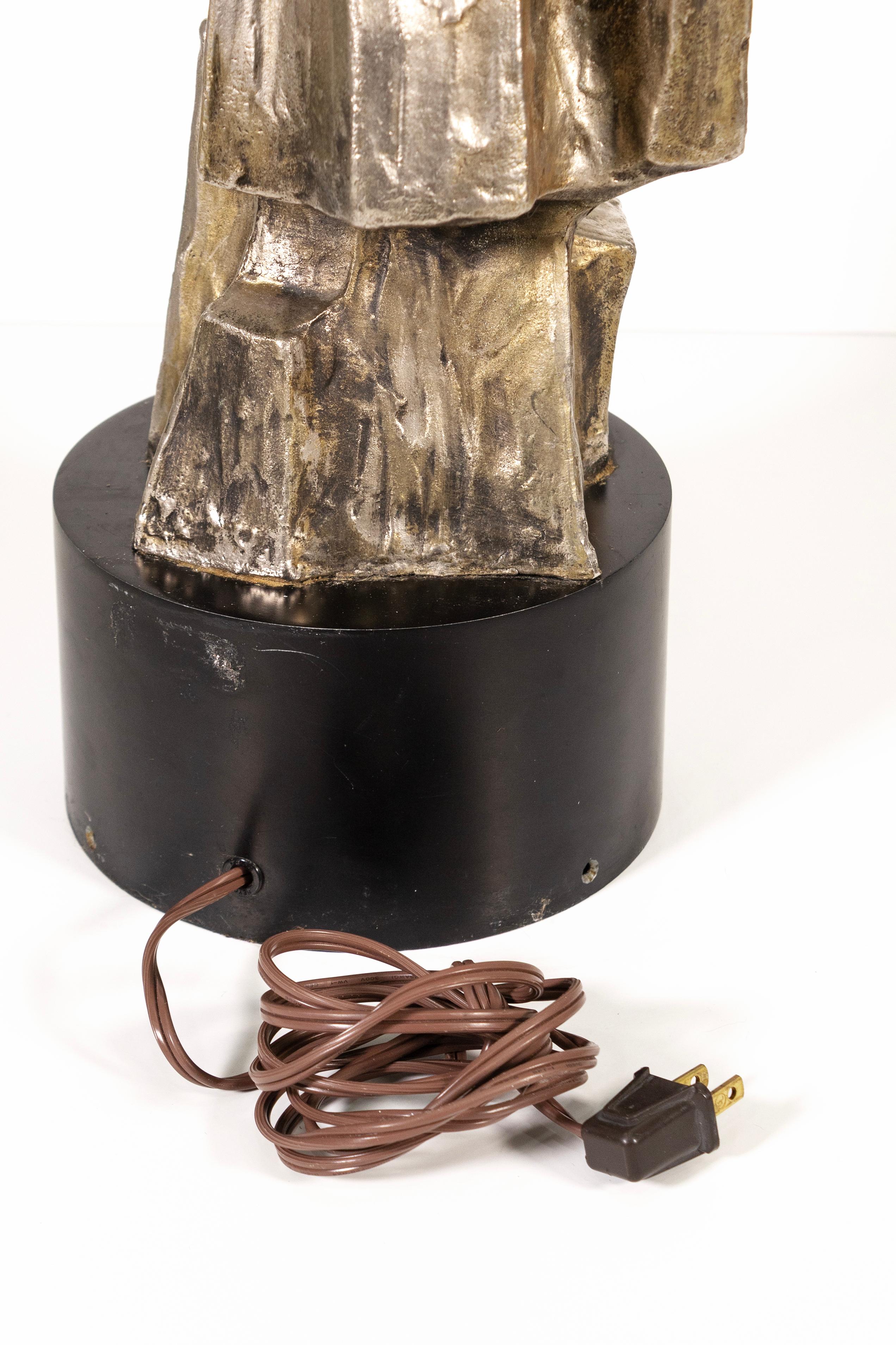 Pair Of Maurizio Tempestini Tall Brutalist Bronze Table Lamps For Sale 1