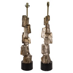 Paar hohe brutalistische Bronze-Tischlampen von Maurizio Tempestini