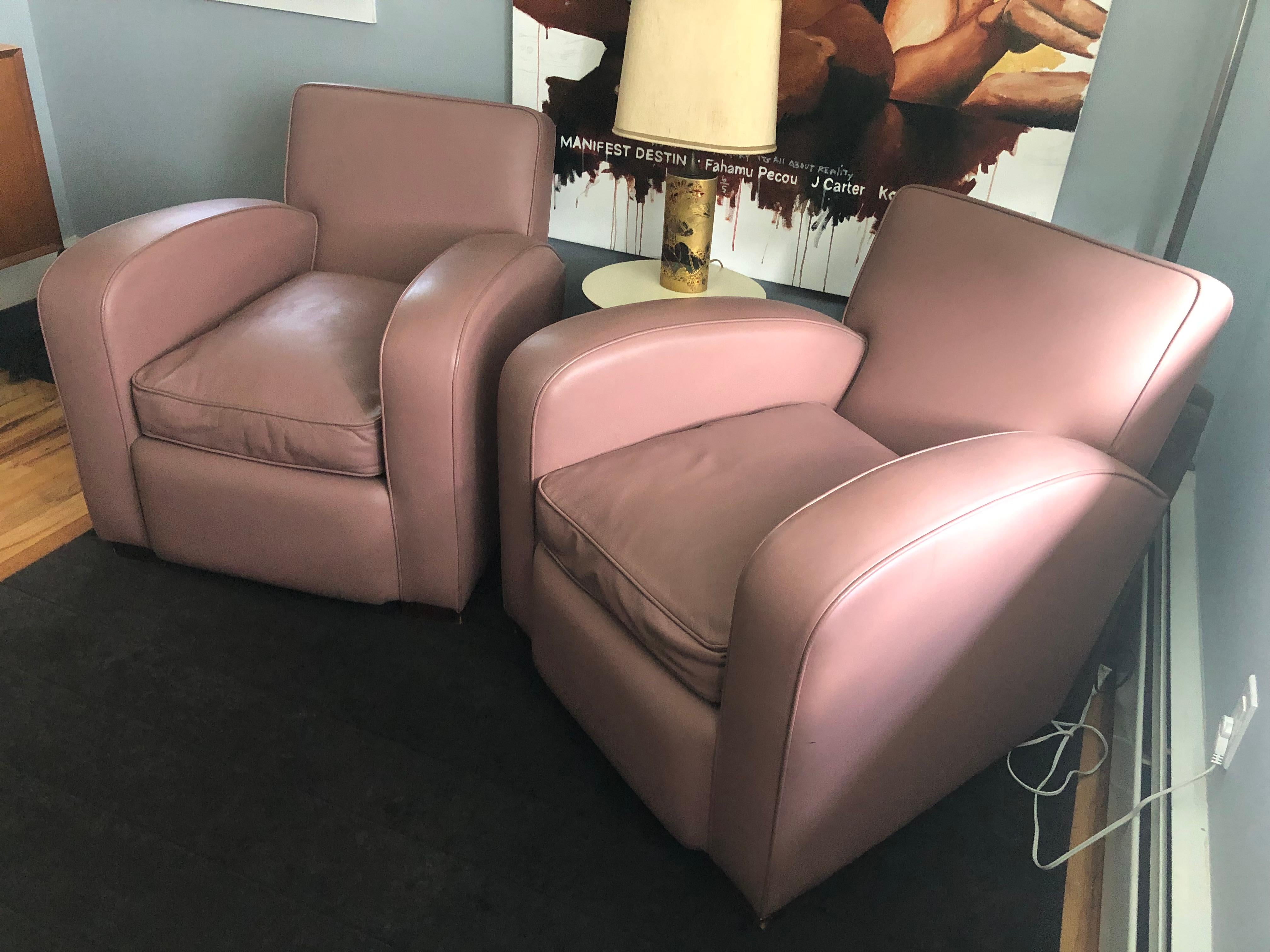 Britannique Paire de fauteuils club en cuir de style The Modernity Art Deco (ensemble de 2) en vente