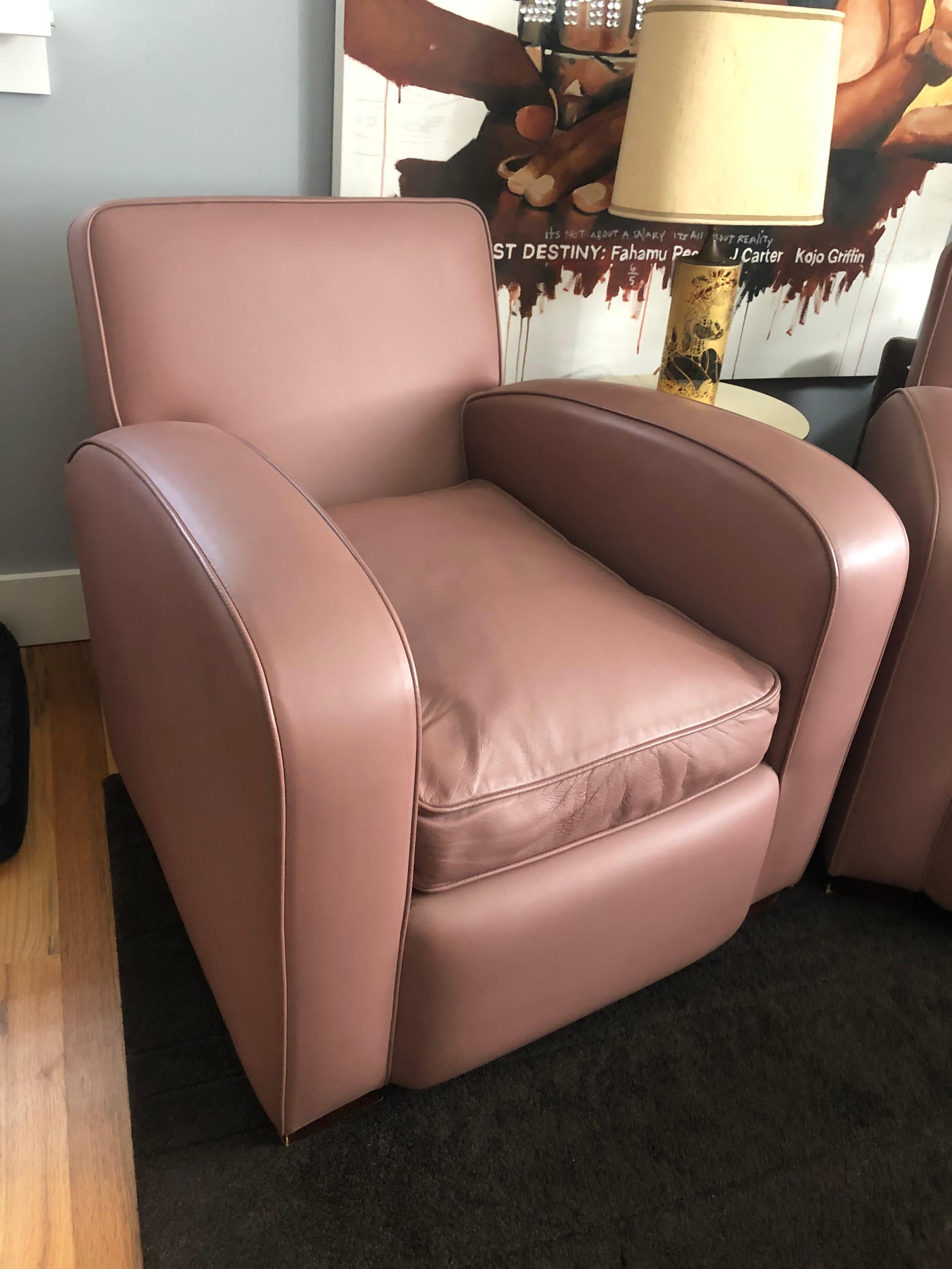XXIe siècle et contemporain Paire de fauteuils club en cuir de style The Modernity Art Deco (ensemble de 2) en vente