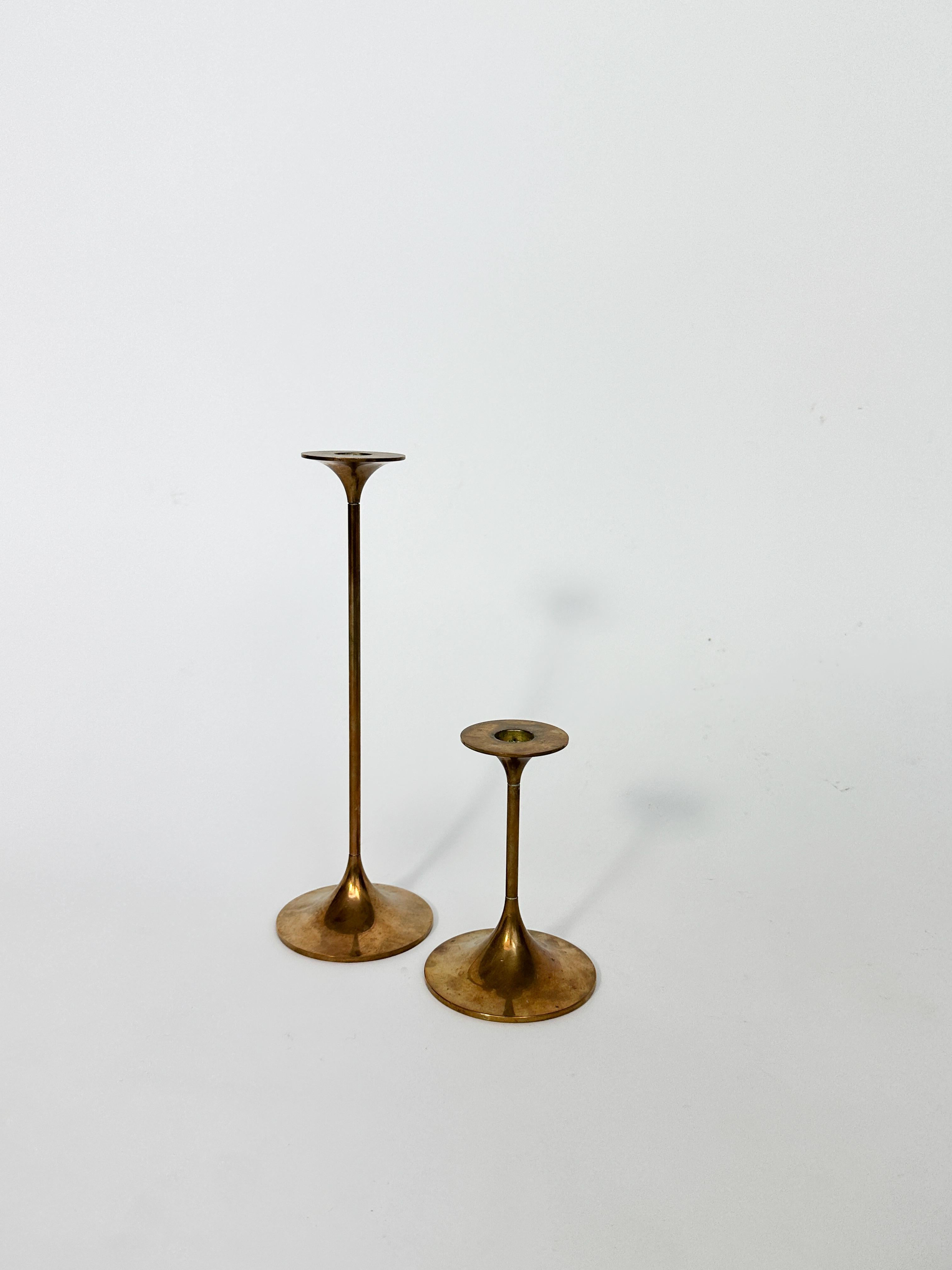 Mid-Century Modern Pair of Max Brüel Candle Sticks Brass Torben Orskov Denmark 1960s