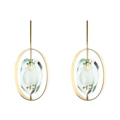 Pair of Max Ingrand Brass Glass Pendant Lamps Model 1933 for Fontana Arte, 1961