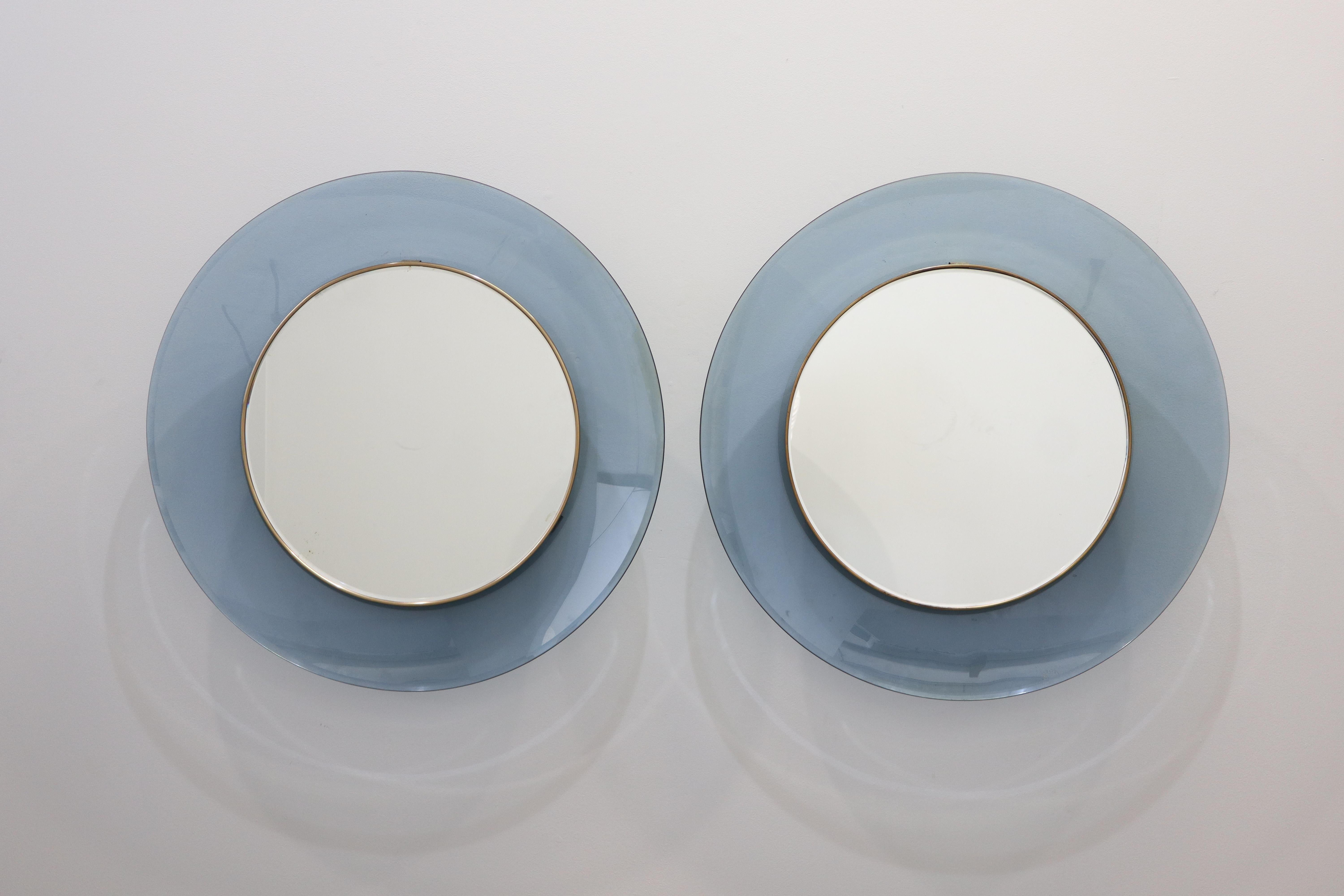 Paar Max Ingrand-Spiegel für Fontana Arte Model 1699 mit blauem Glasrand im Angebot 5